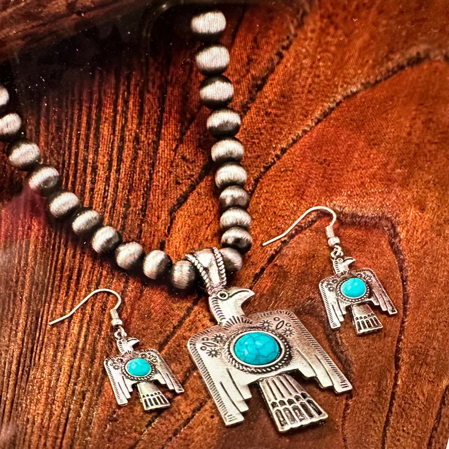 Turquoise Thunderbird Bohemian Jewelry Set with Dream Catcher Pendant and Gift Box - Silver Elegant