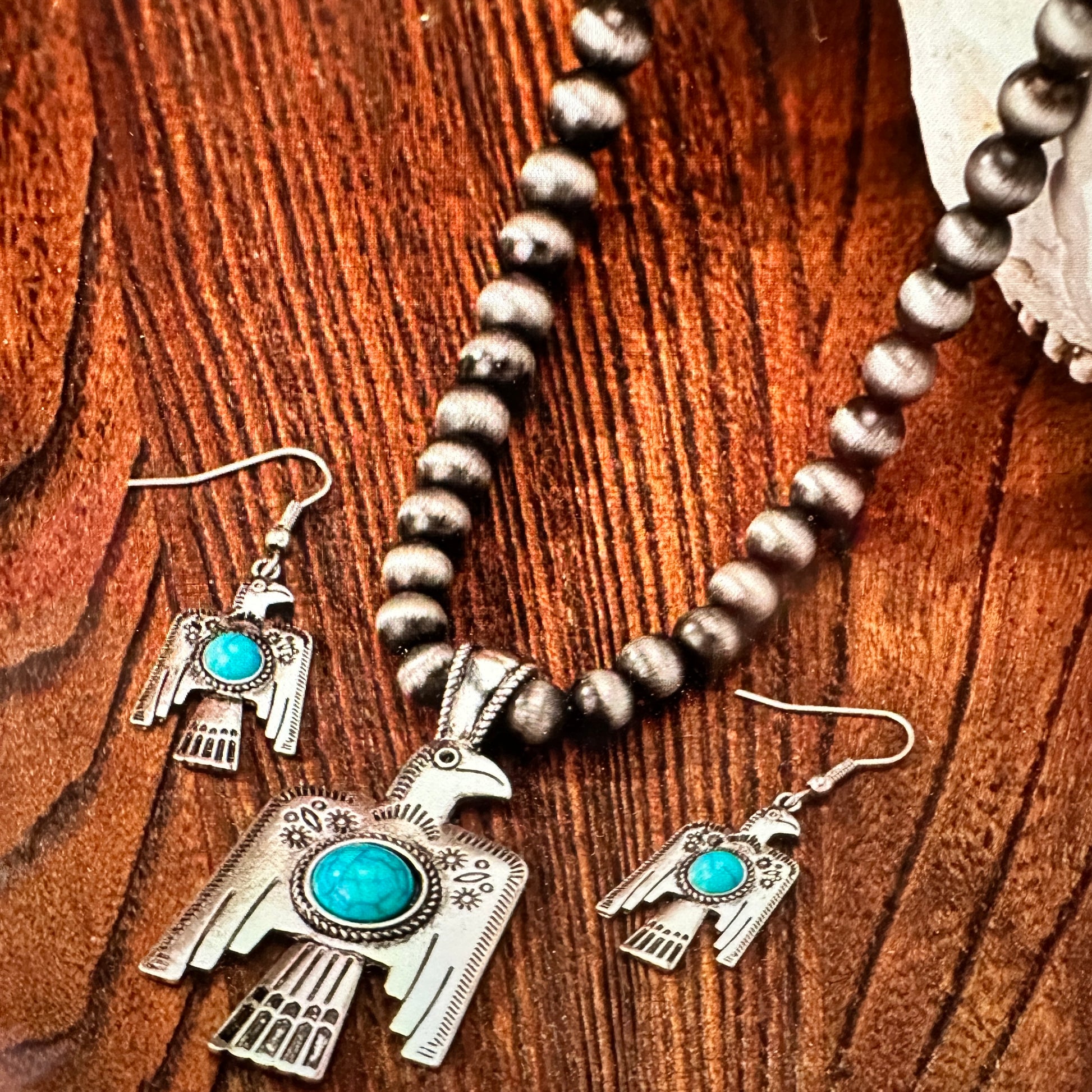 Turquoise Thunderbird Bohemian Jewelry Set with Dream Catcher Pendant and Gift Box - Silver Elegant