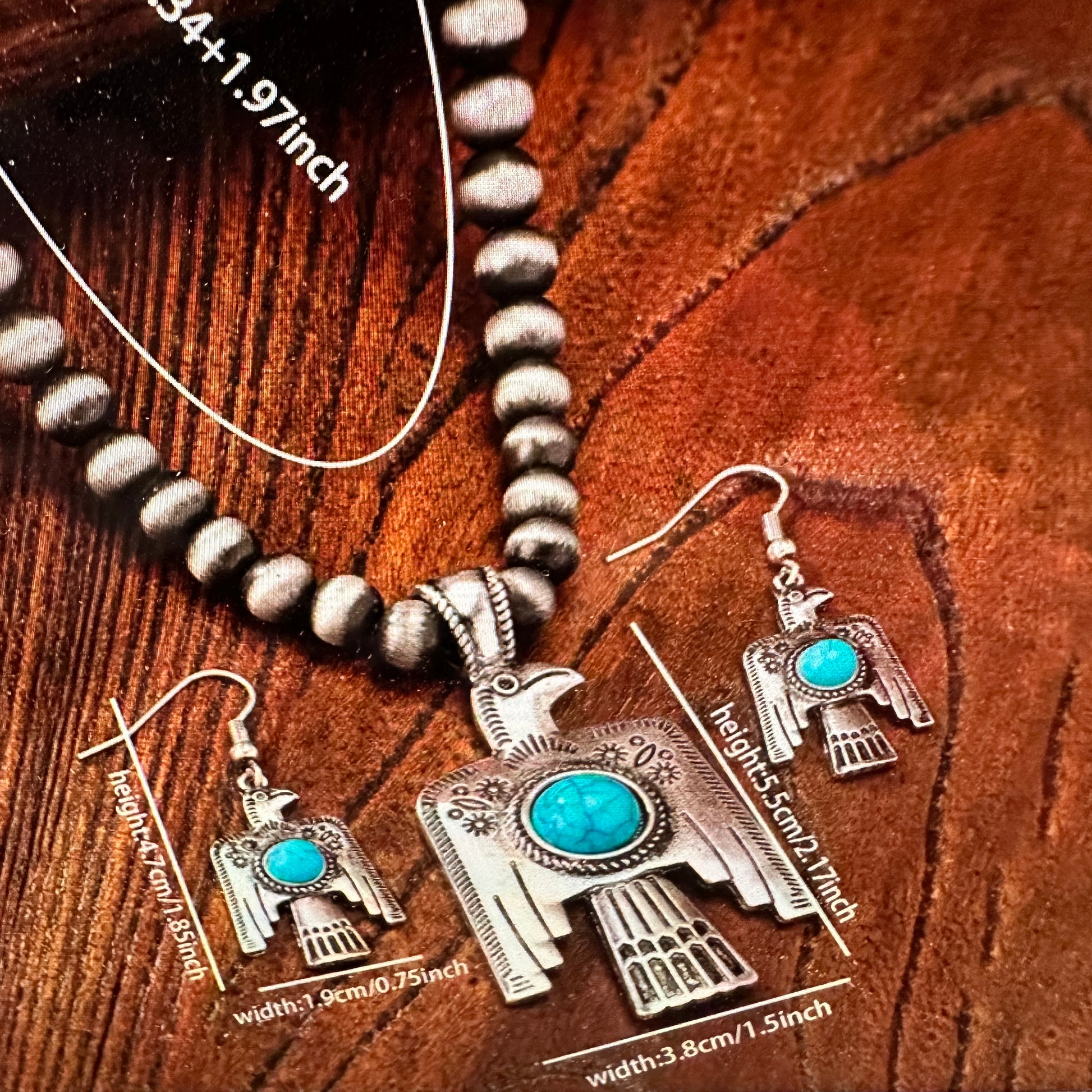 Turquoise Thunderbird Bohemian Jewelry Set with Dream Catcher Pendant and Gift Box - Silver Elegant