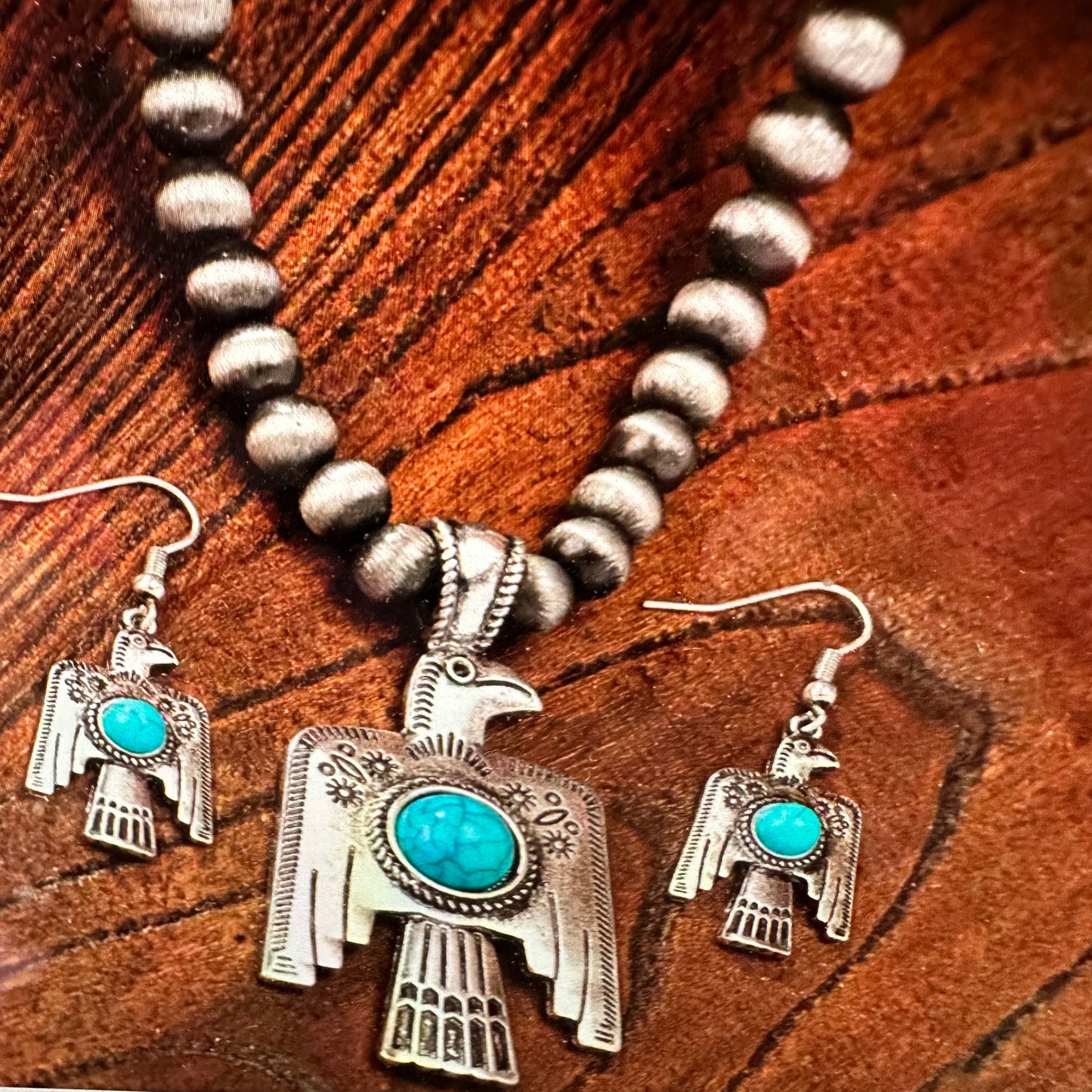 Turquoise Thunderbird Bohemian Jewelry Set with Dream Catcher Pendant and Gift Box - Silver Elegant