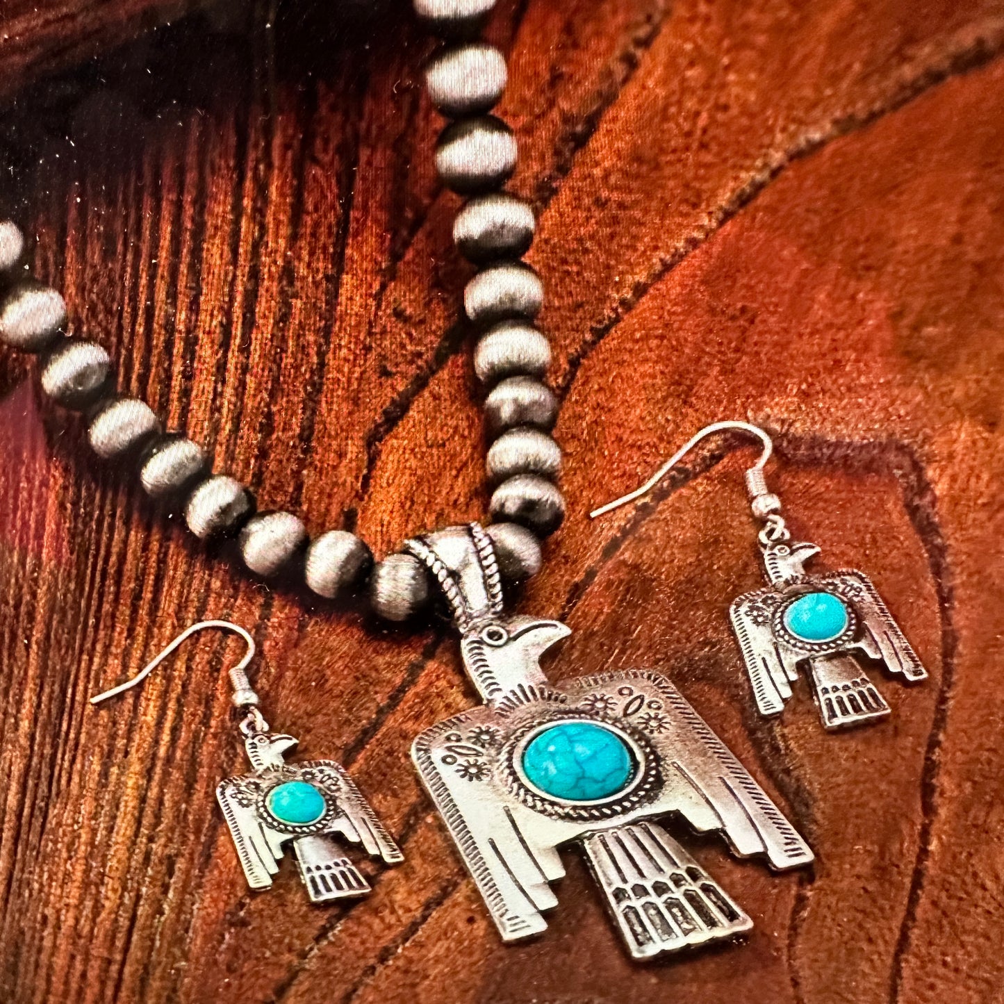 Turquoise Thunderbird Bohemian Jewelry Set with Dream Catcher Pendant and Gift Box - Silver Elegant