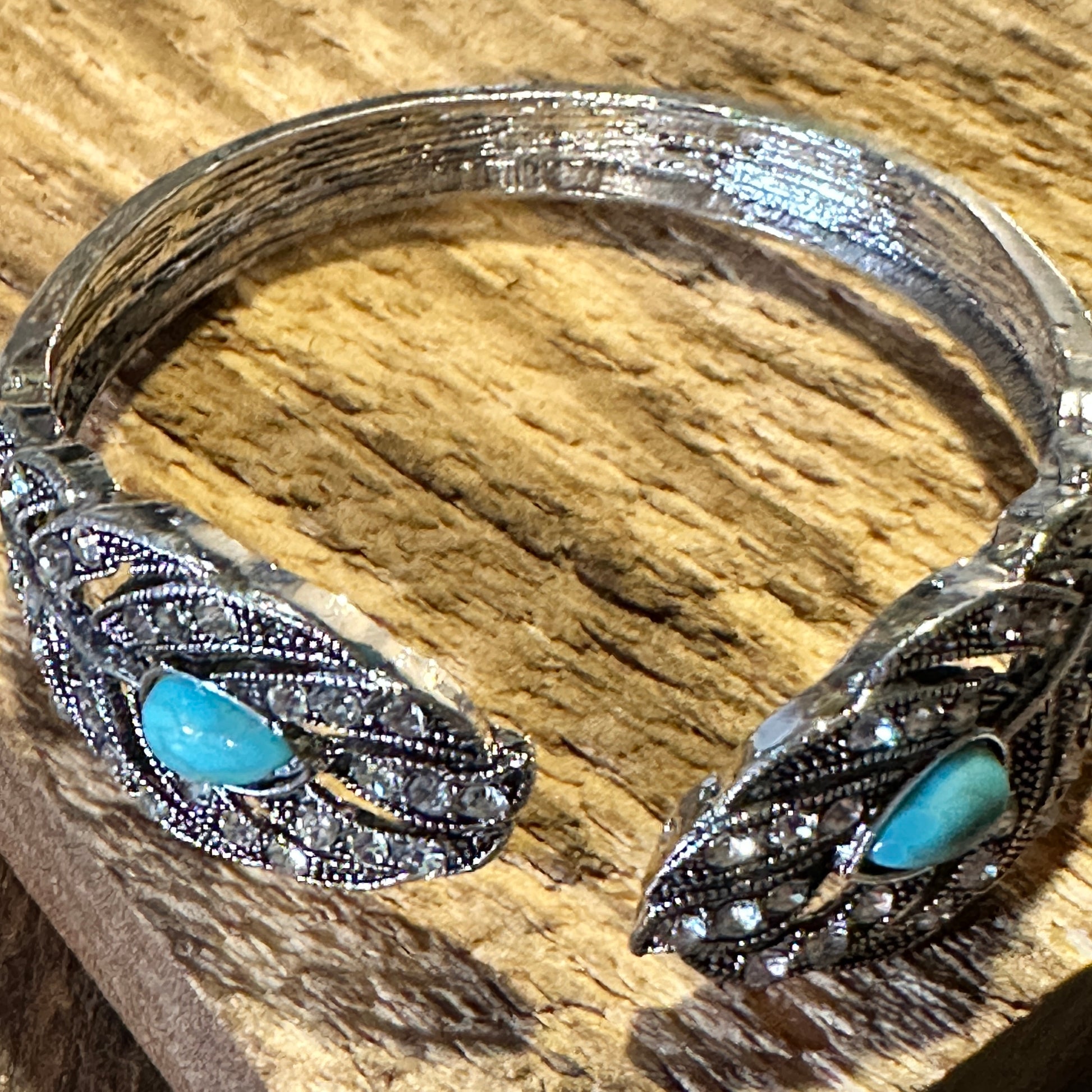 Boho Vintage Southwestern Cowgirl Crystal CZ Cuff Bracelet, Turquoise Stone, XLarge, Gift Box - Silver Elegant