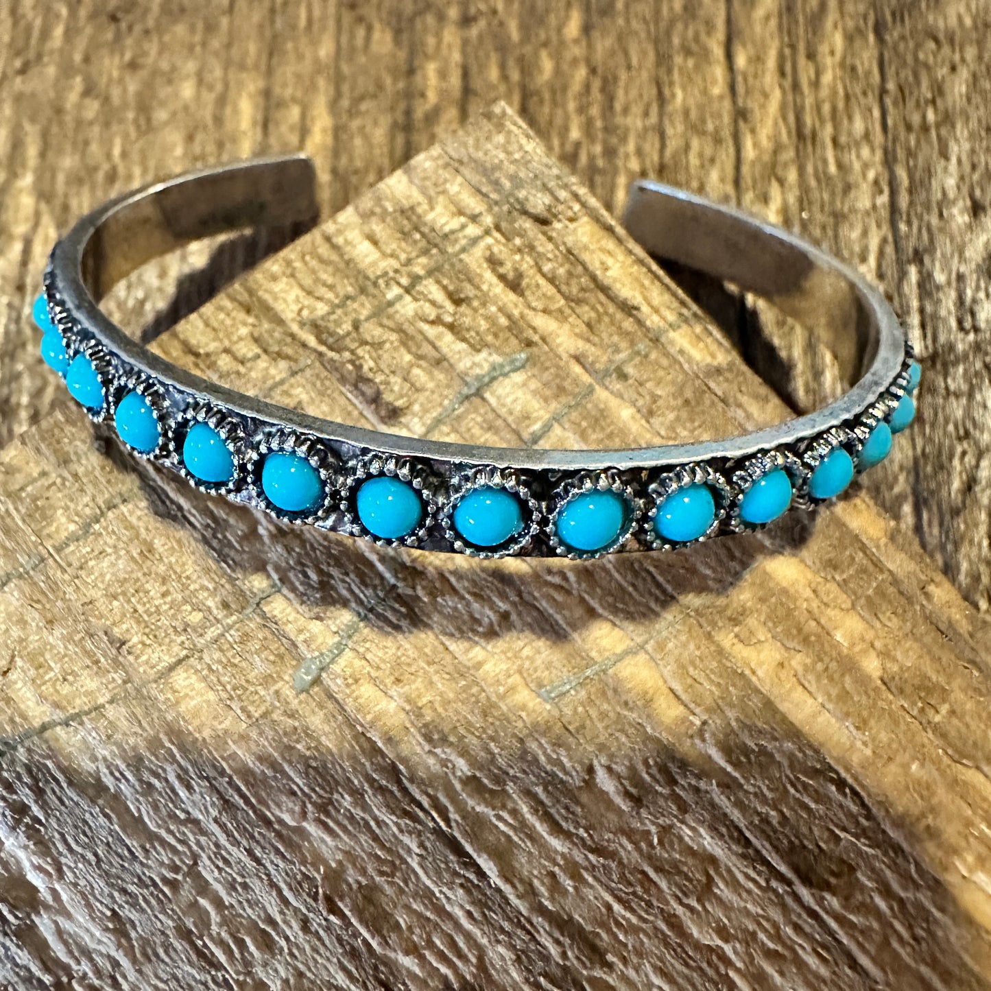 Southwestern Boho Vintage Turquoise Cowgirl Open Bangle with Gift Box - Silver Elegant