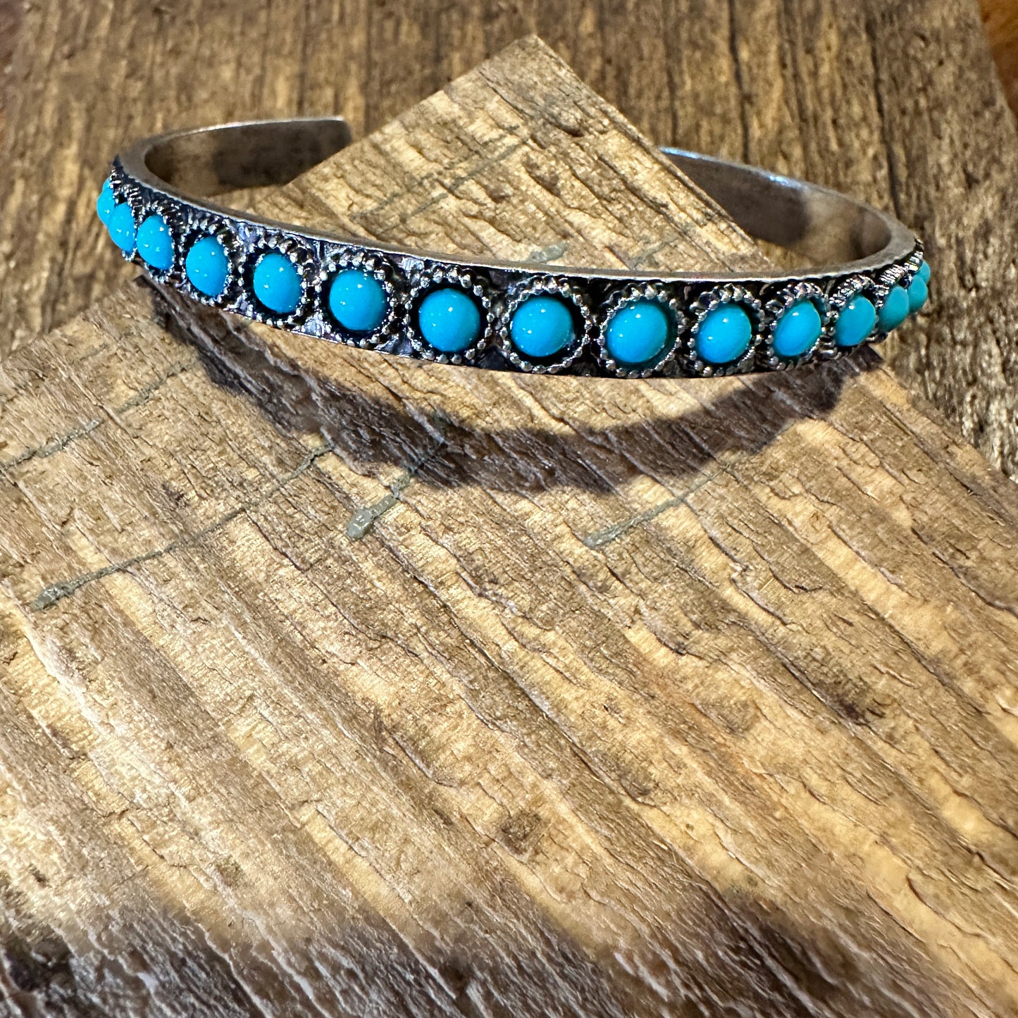 Southwestern Boho Vintage Turquoise Cowgirl Open Bangle with Gift Box - Silver Elegant