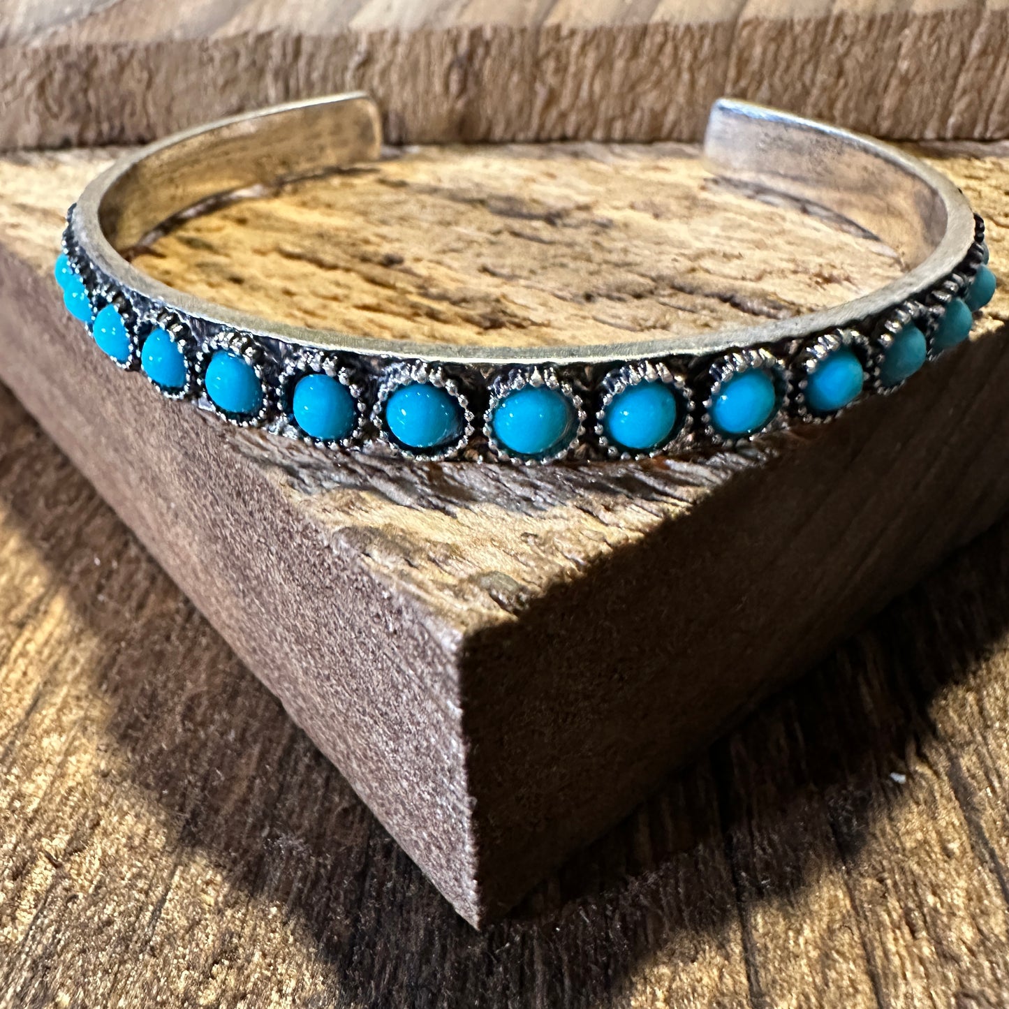 Southwestern Boho Vintage Turquoise Cowgirl Open Bangle with Gift Box - Silver Elegant