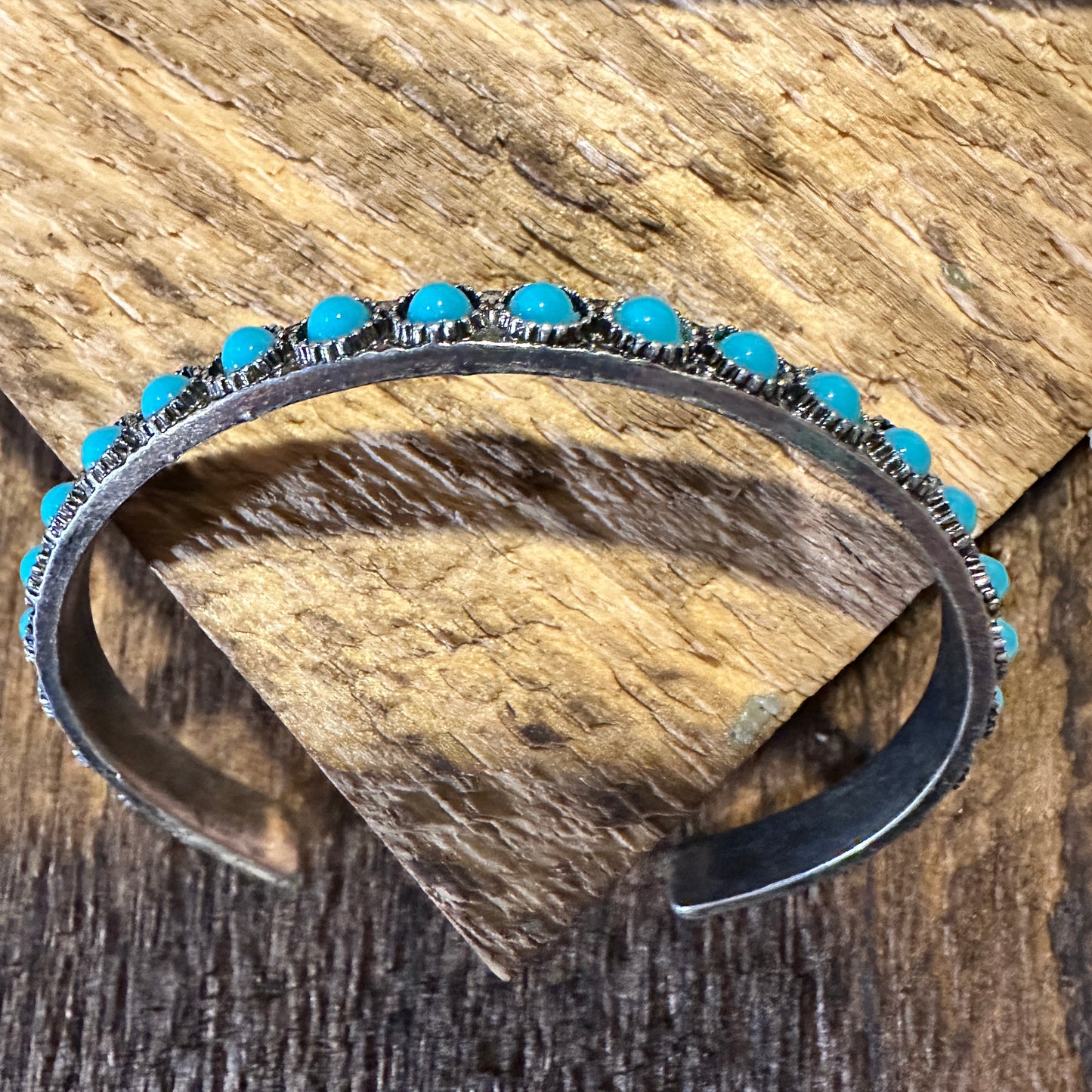 Southwestern Boho Vintage Turquoise Cowgirl Open Bangle with Gift Box - Silver Elegant