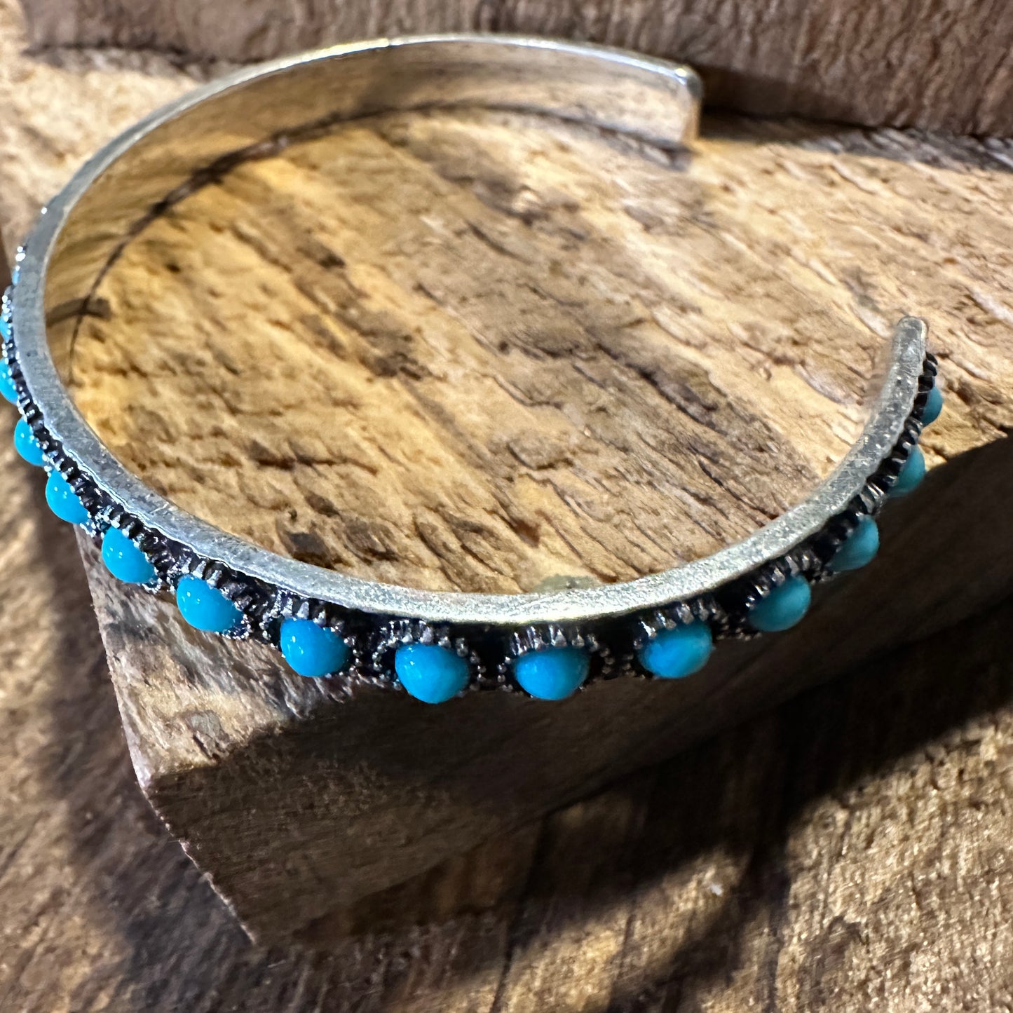 Southwestern Boho Vintage Turquoise Cowgirl Open Bangle with Gift Box - Silver Elegant