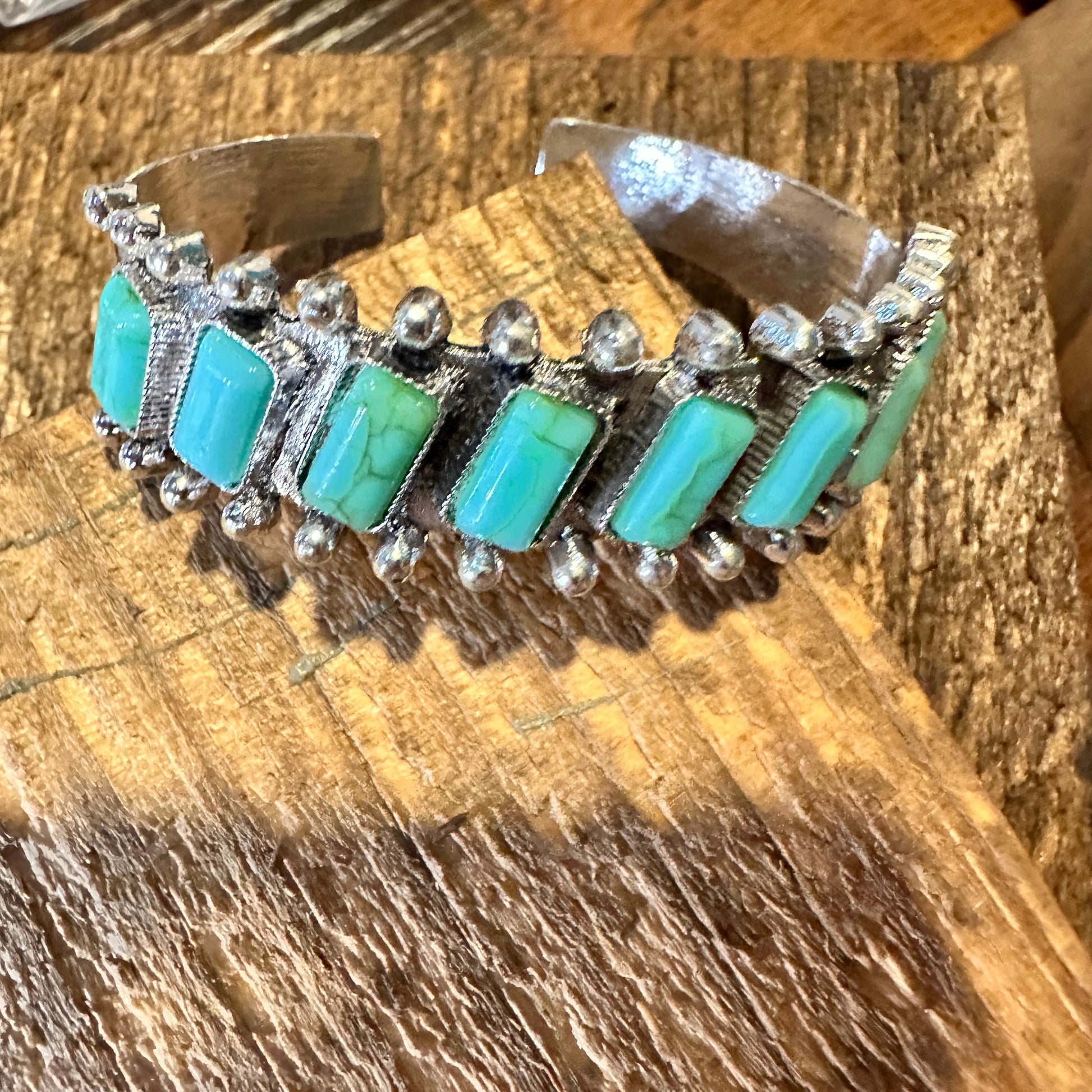 Boho Chic Vintage Southwestern Hippie Open Cuff Bangle, Turquoise Stone, Gift Box - Silver Elegant