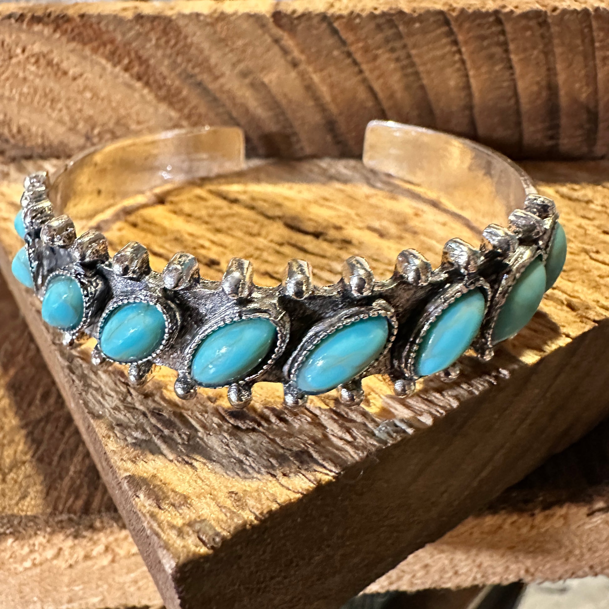 Boho Chic Vintage Southwestern Turquoise Open Cuff Bangle, Turquoise Stone, Gift Box - Silver Elegant