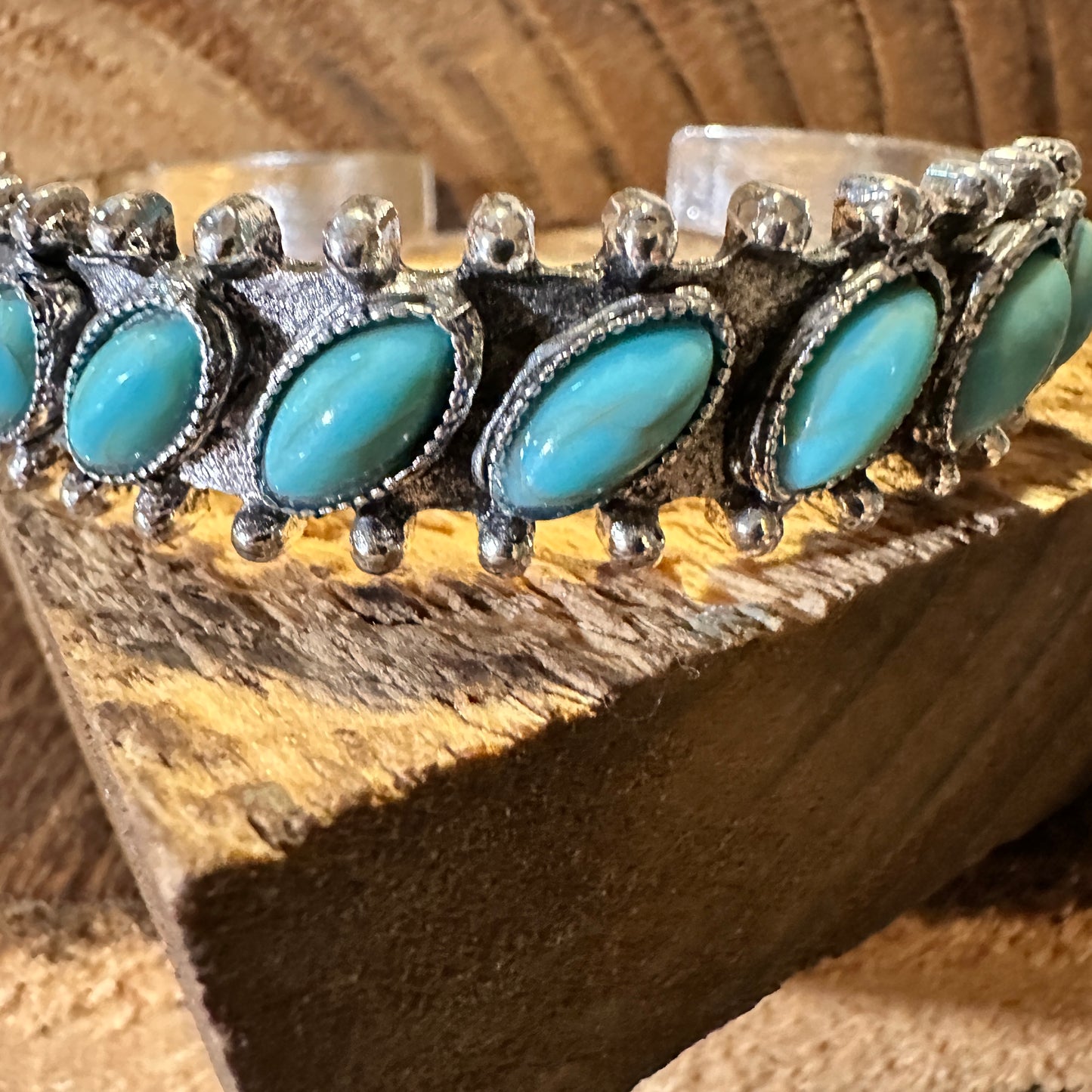 Boho Chic Vintage Southwestern Turquoise Open Cuff Bangle, Turquoise Stone, Gift Box - Silver Elegant