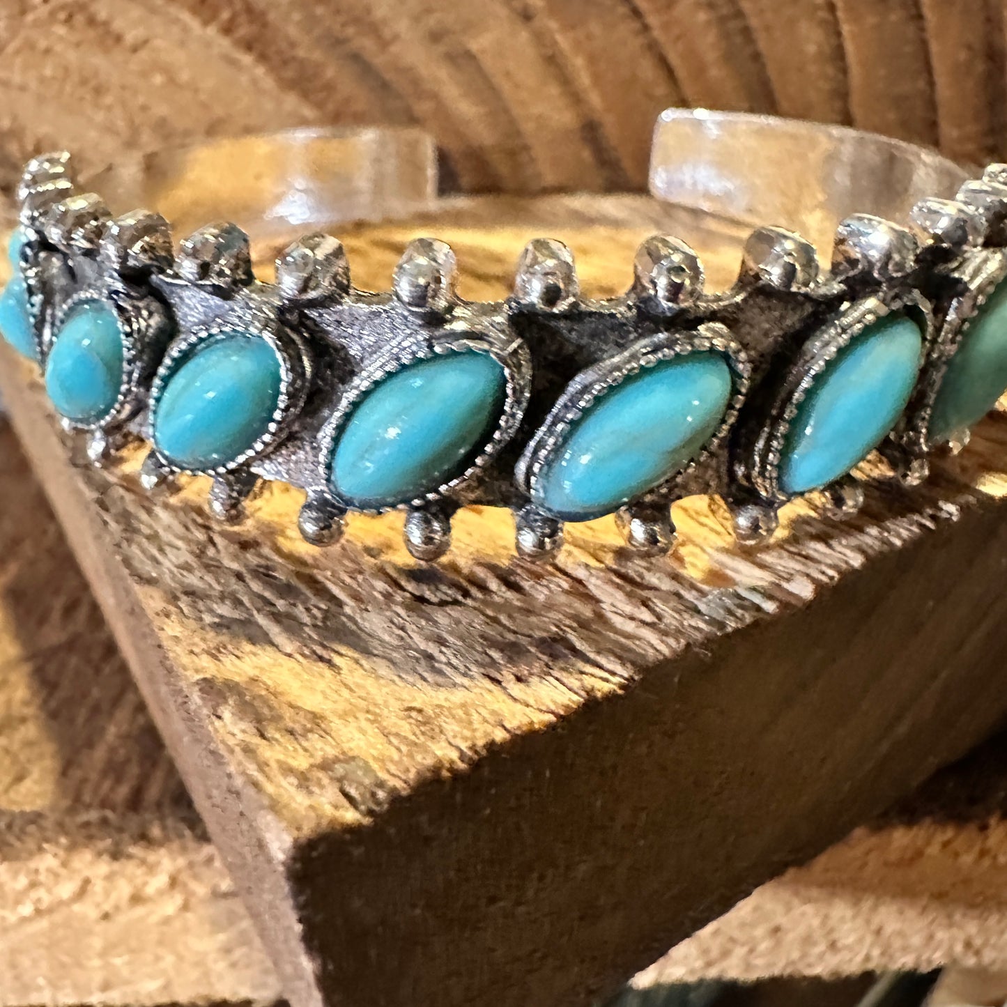 Boho Chic Vintage Southwestern Turquoise Open Cuff Bangle, Turquoise Stone, Gift Box - Silver Elegant