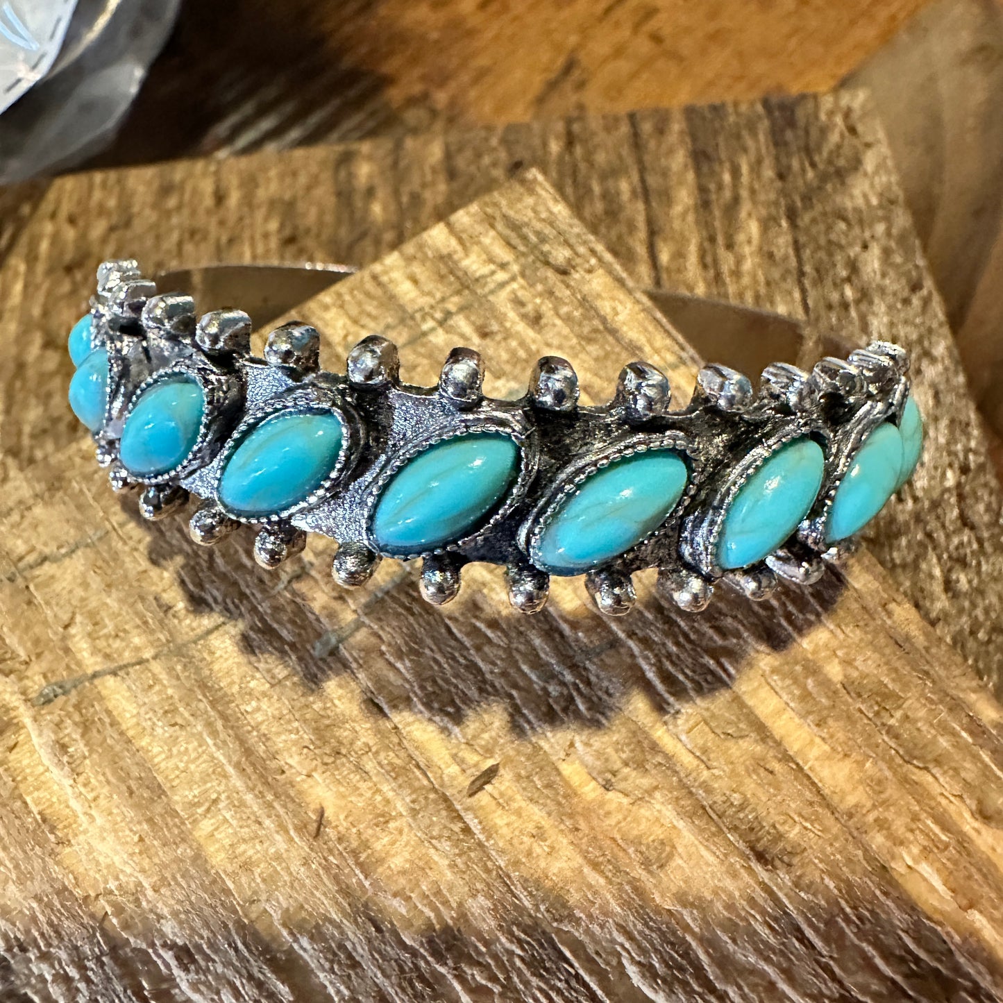 Boho Chic Vintage Southwestern Turquoise Open Cuff Bangle, Turquoise Stone, Gift Box - Silver Elegant