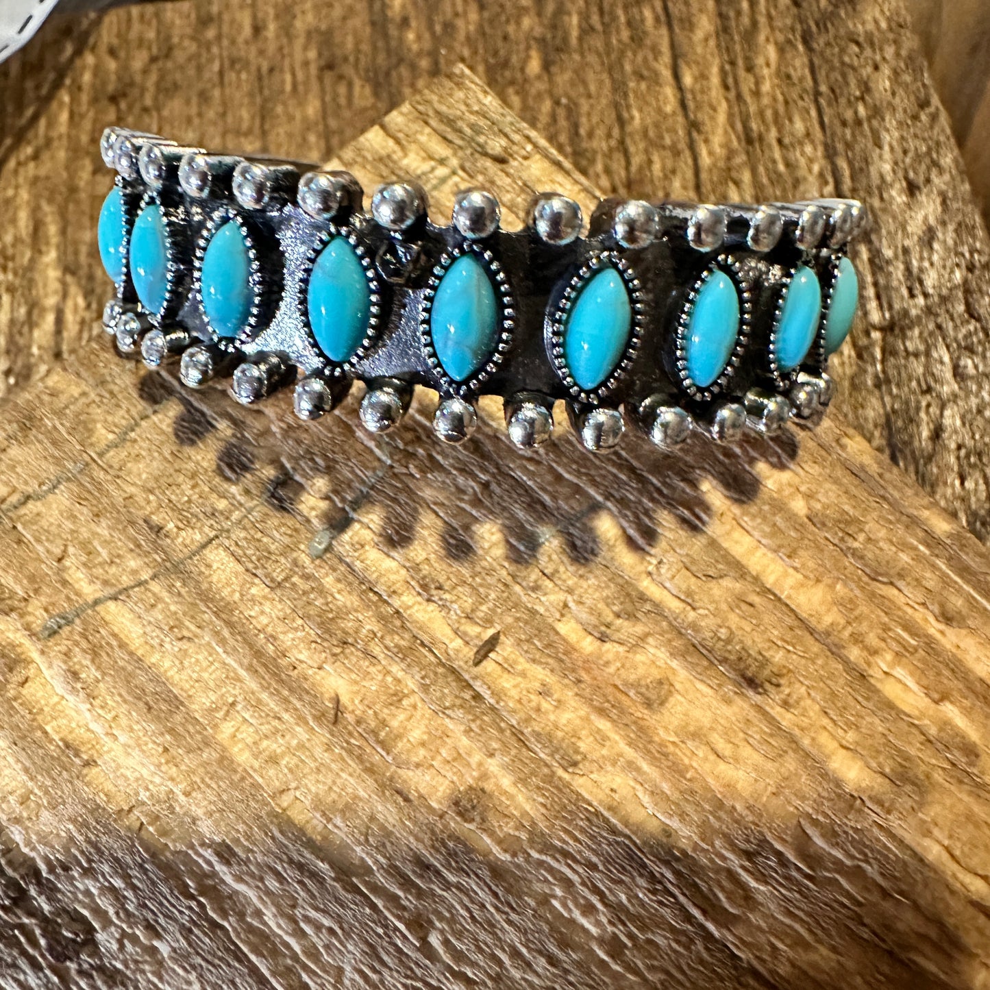 Boho Vintage Chic Southwestern Open Cuff Bangle, Turquoise Stone, Gift Box - Silver Elegant