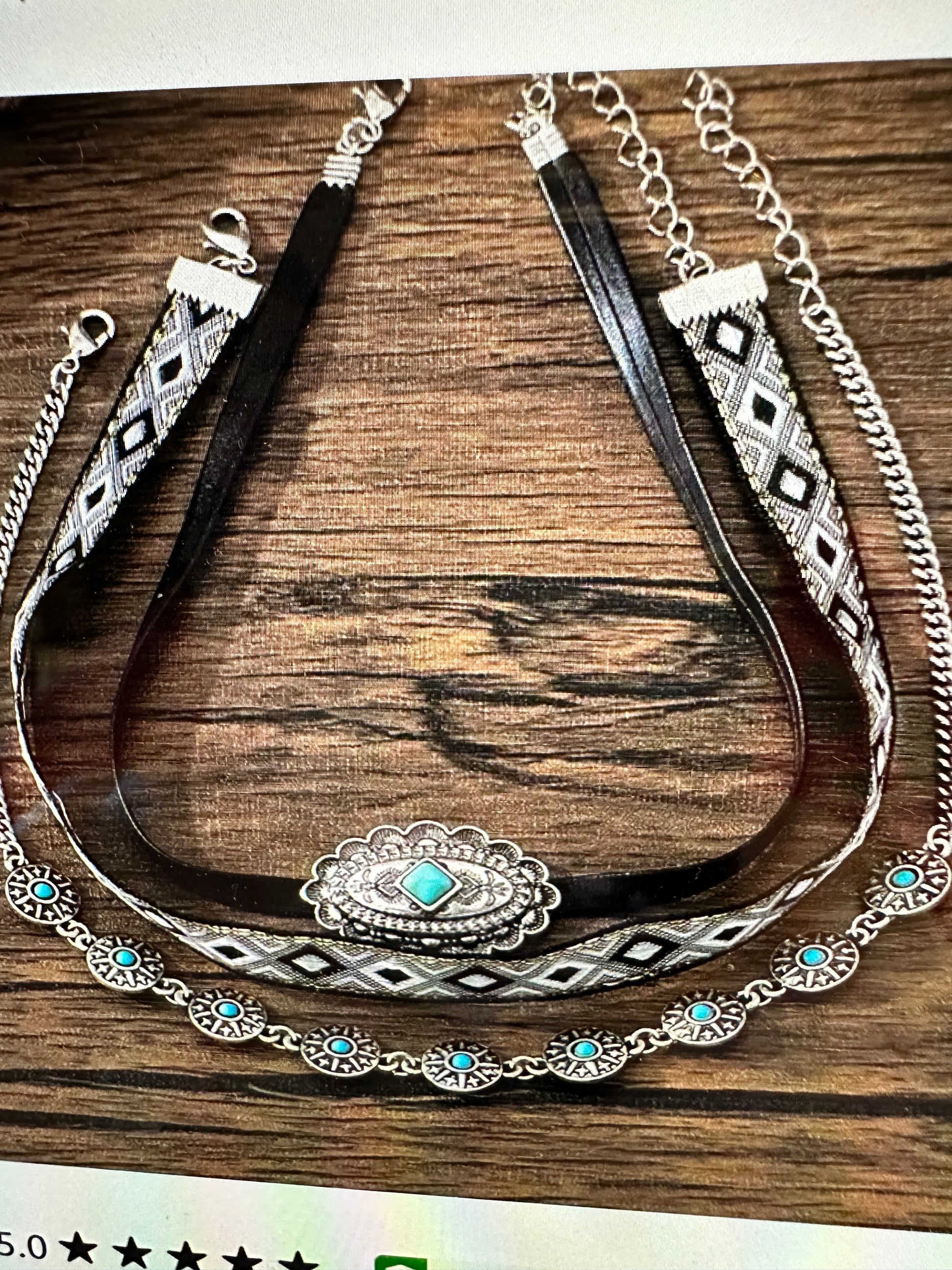 Turquoise Concho Fabric Choker Necklace in Boho Western Style - Gift-Ready Set - Silver Elegant