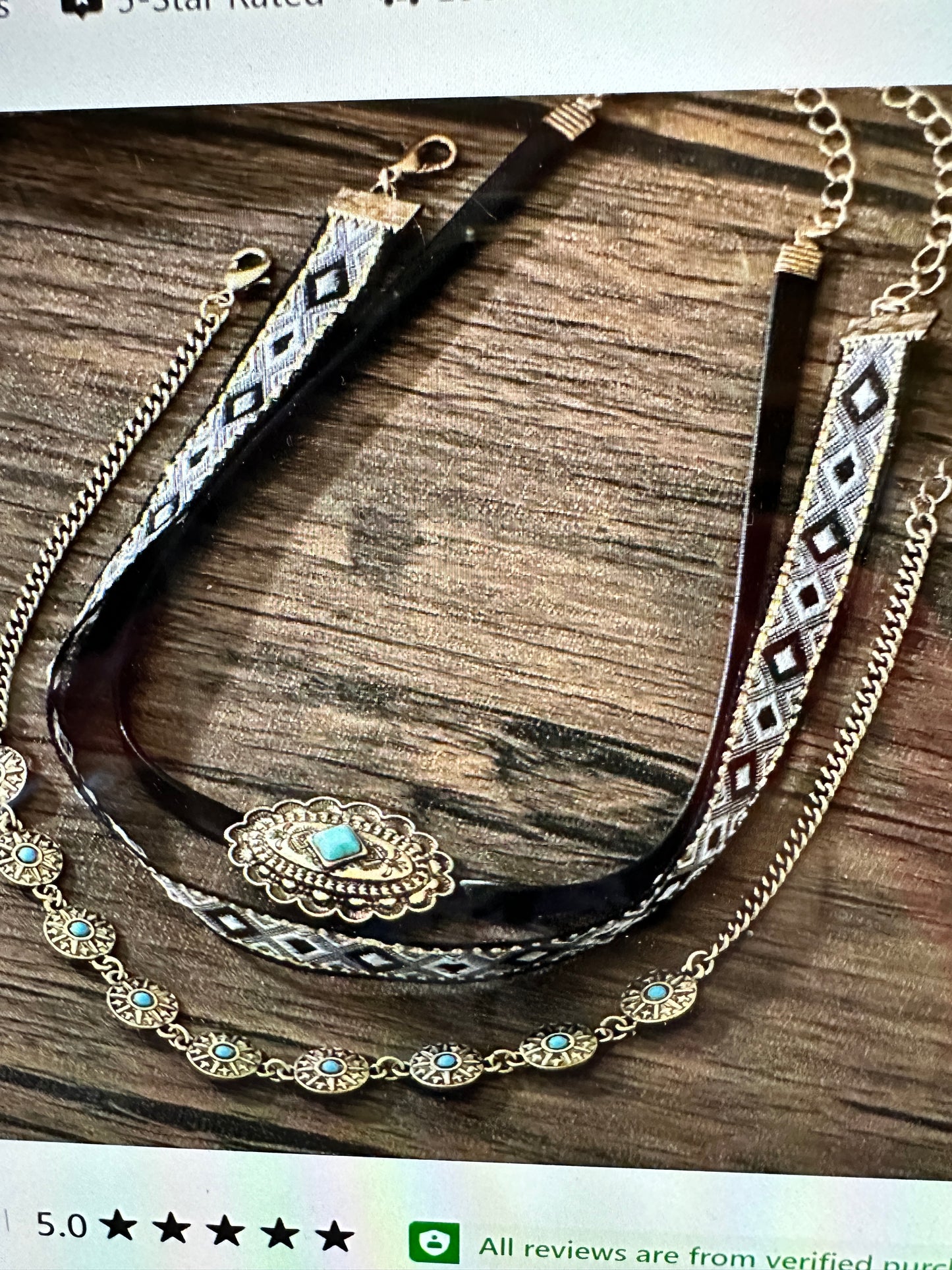 Turquoise Concho Fabric Choker Necklace in Boho Western Style - Gift-Ready Set - Silver Elegant