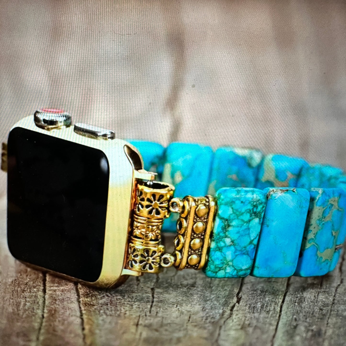 Bohemian Southwestern Turquoise Beaded Apple Watch Band, Elastic Fit, Quick Delivery, Gift Box Included - Silver Elegant