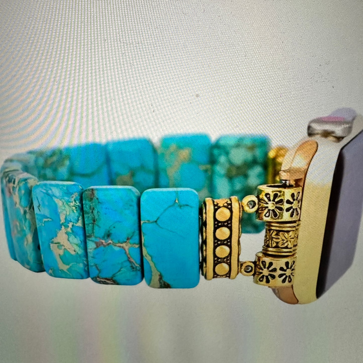 Bohemian Southwestern Turquoise Beaded Apple Watch Band, Elastic Fit, Quick Delivery, Gift Box Included - Silver Elegant