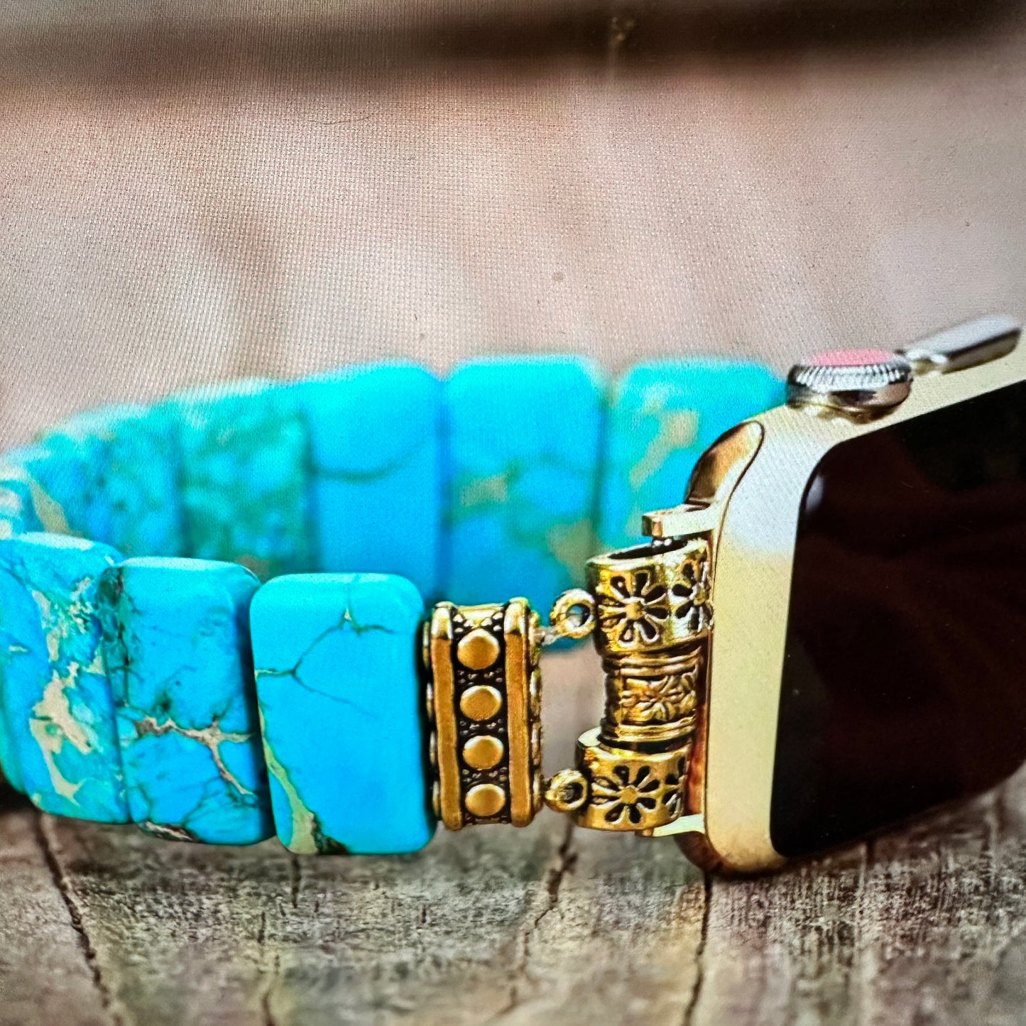 Bohemian Southwestern Turquoise Beaded Apple Watch Band, Elastic Fit, Quick Delivery, Gift Box Included - Silver Elegant