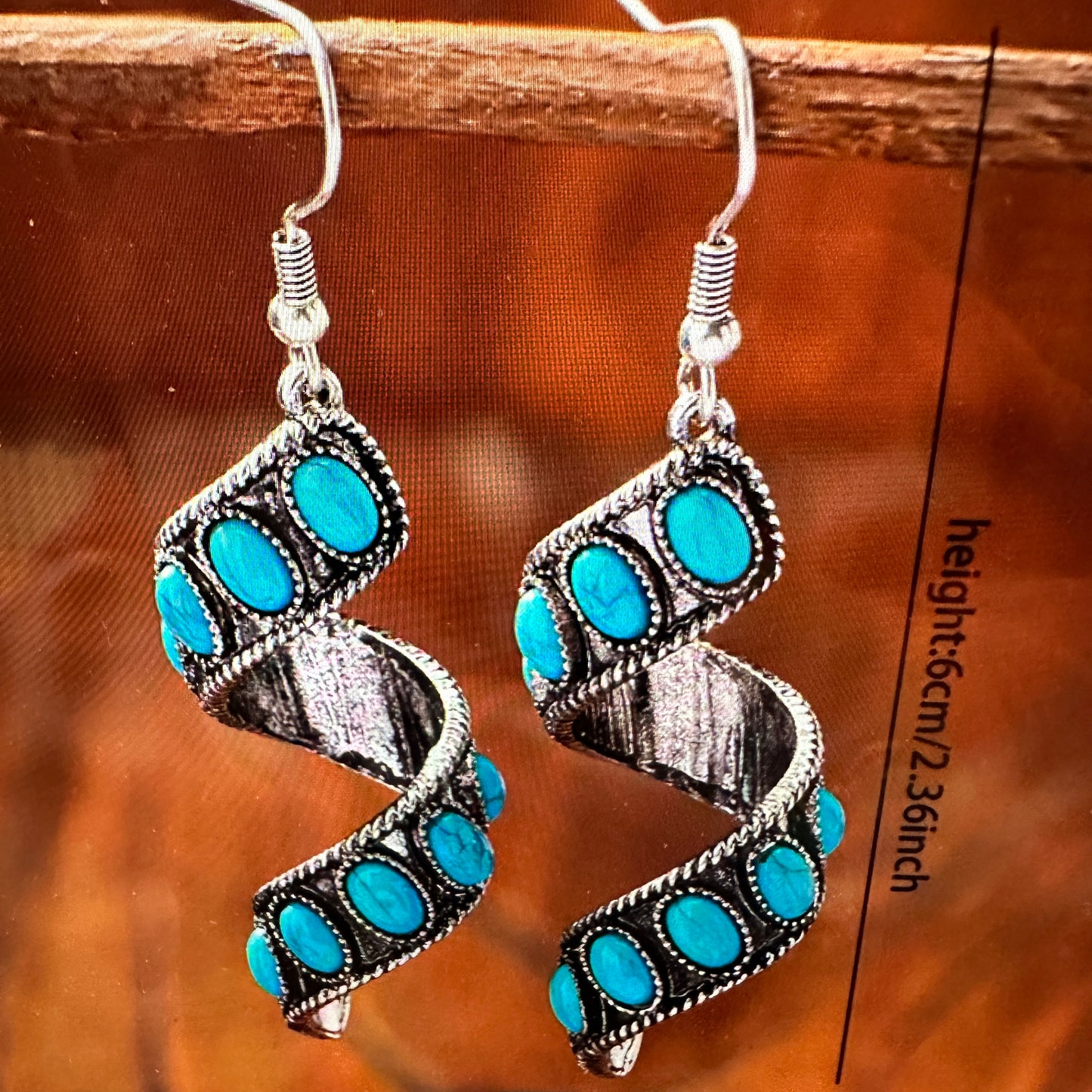 Boho Hippie Cowgirl Twirl Wire Drop Earrings, Turquoise Stone, Fast Shipping, Gift Box - Silver Elegant