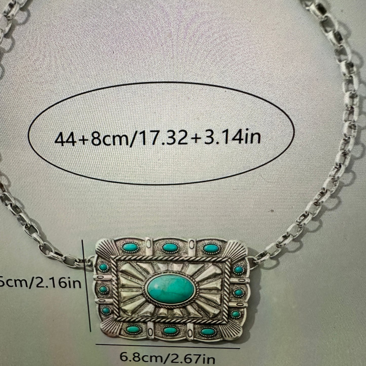 Turquoise Concho Necklace with Bohemian Southwestern Flair, Fast Shipping, Gift Box Included - Silver Elegant