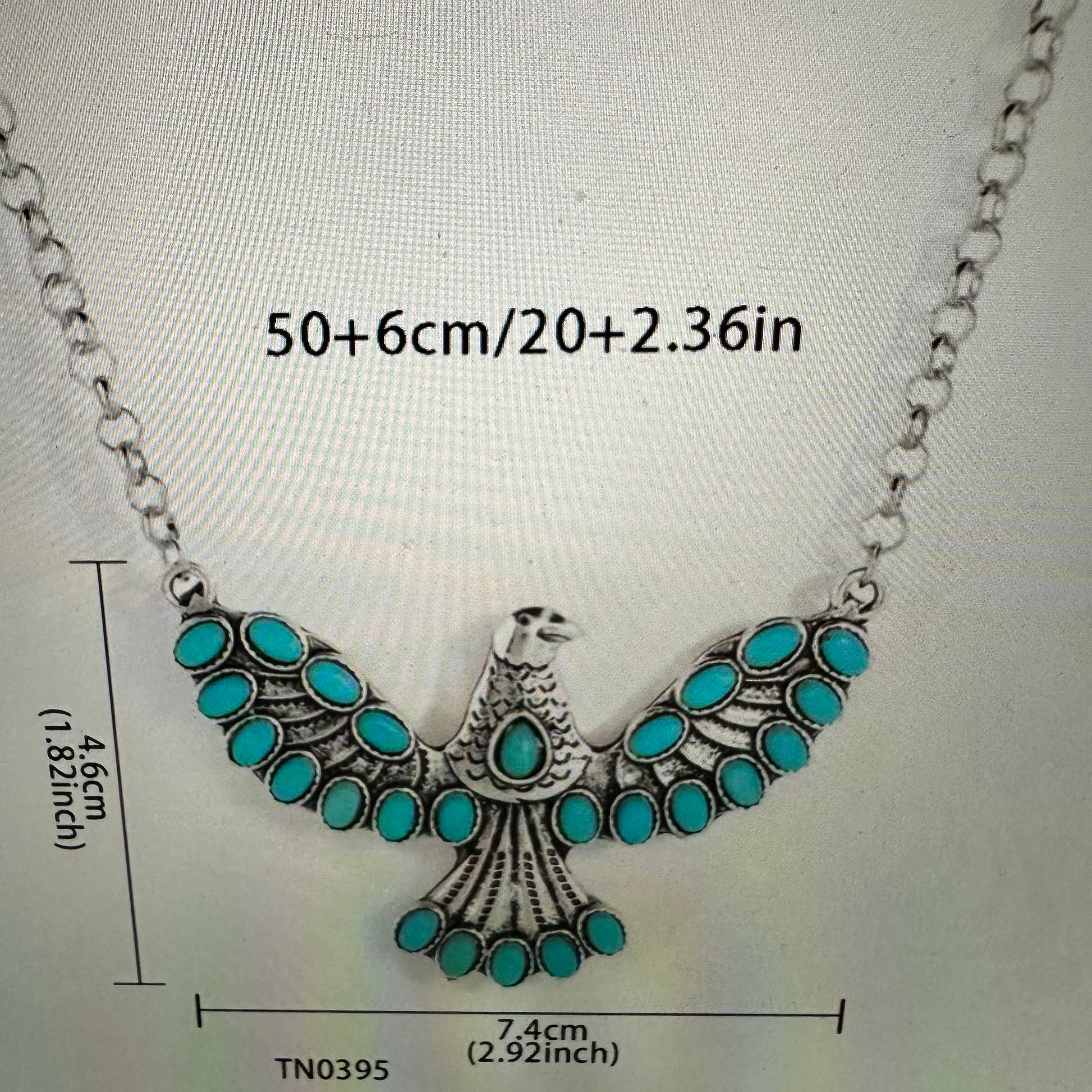 Turquoise Eagle Necklace with Silver Feathers - Bohemian Gift Boxed Elegance - Silver Elegant