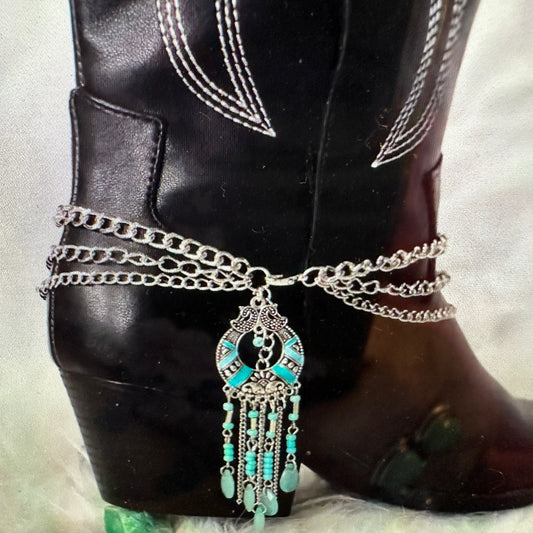 Southwest Charm Turquoise Bead Boot Accessory - Fast Shipping & Gift Box Included - Silver Elegant