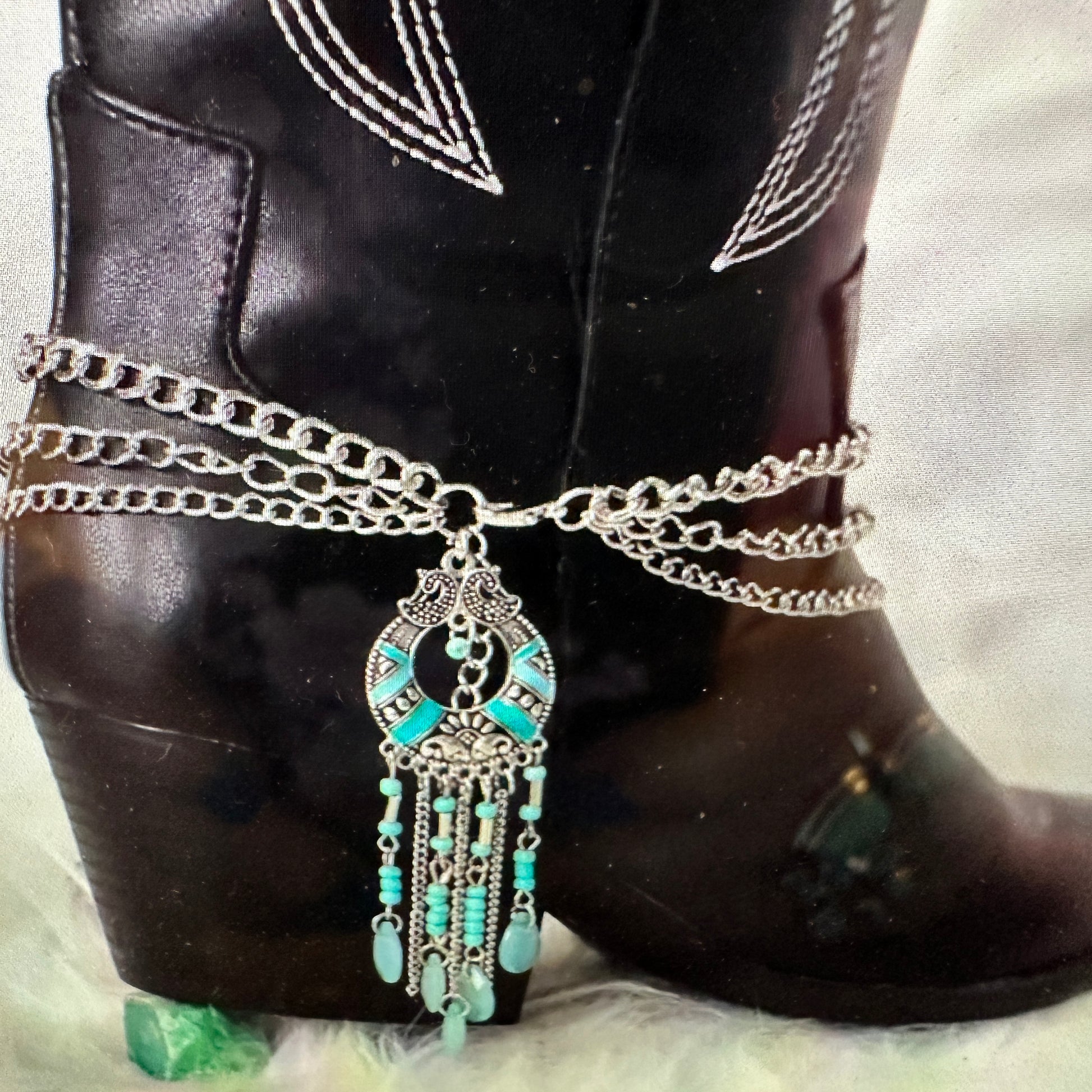 Southwest Charm Turquoise Bead Boot Accessory - Fast Shipping & Gift Box Included - Silver Elegant