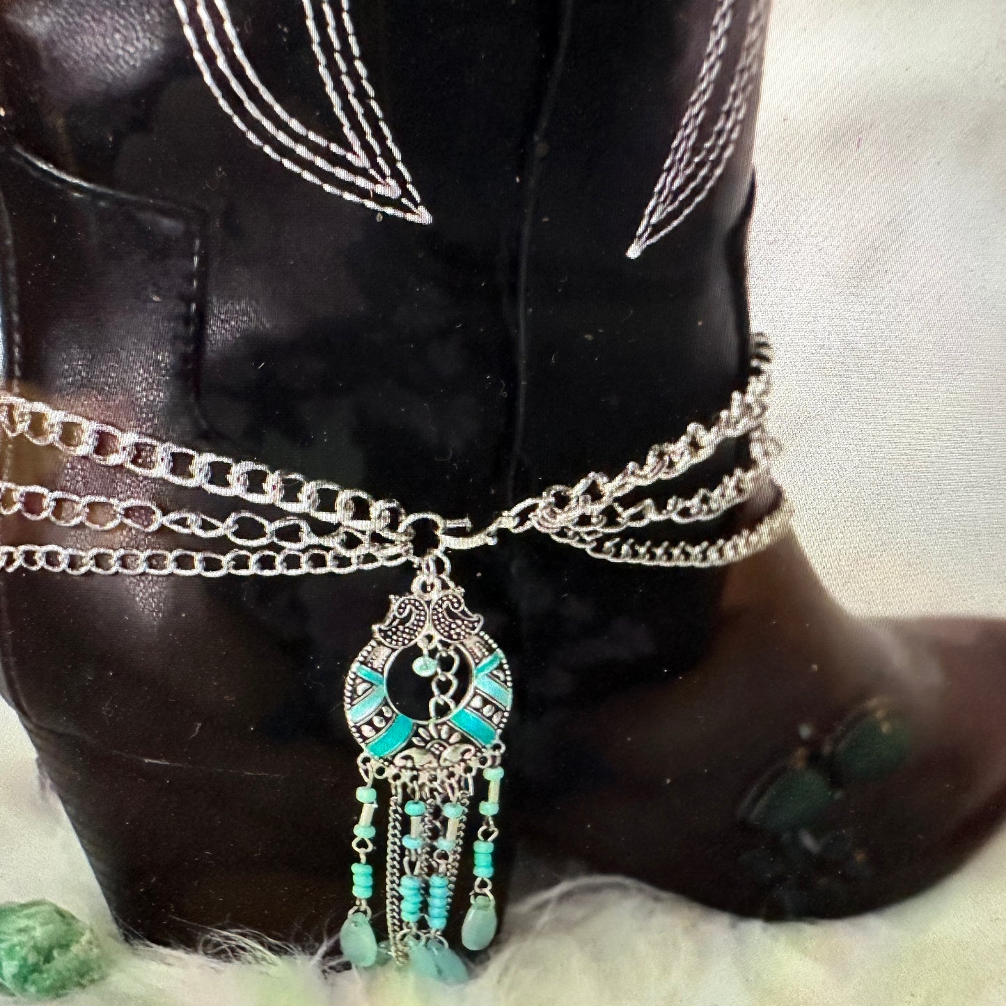 Southwest Charm Turquoise Bead Boot Accessory - Fast Shipping & Gift Box Included - Silver Elegant