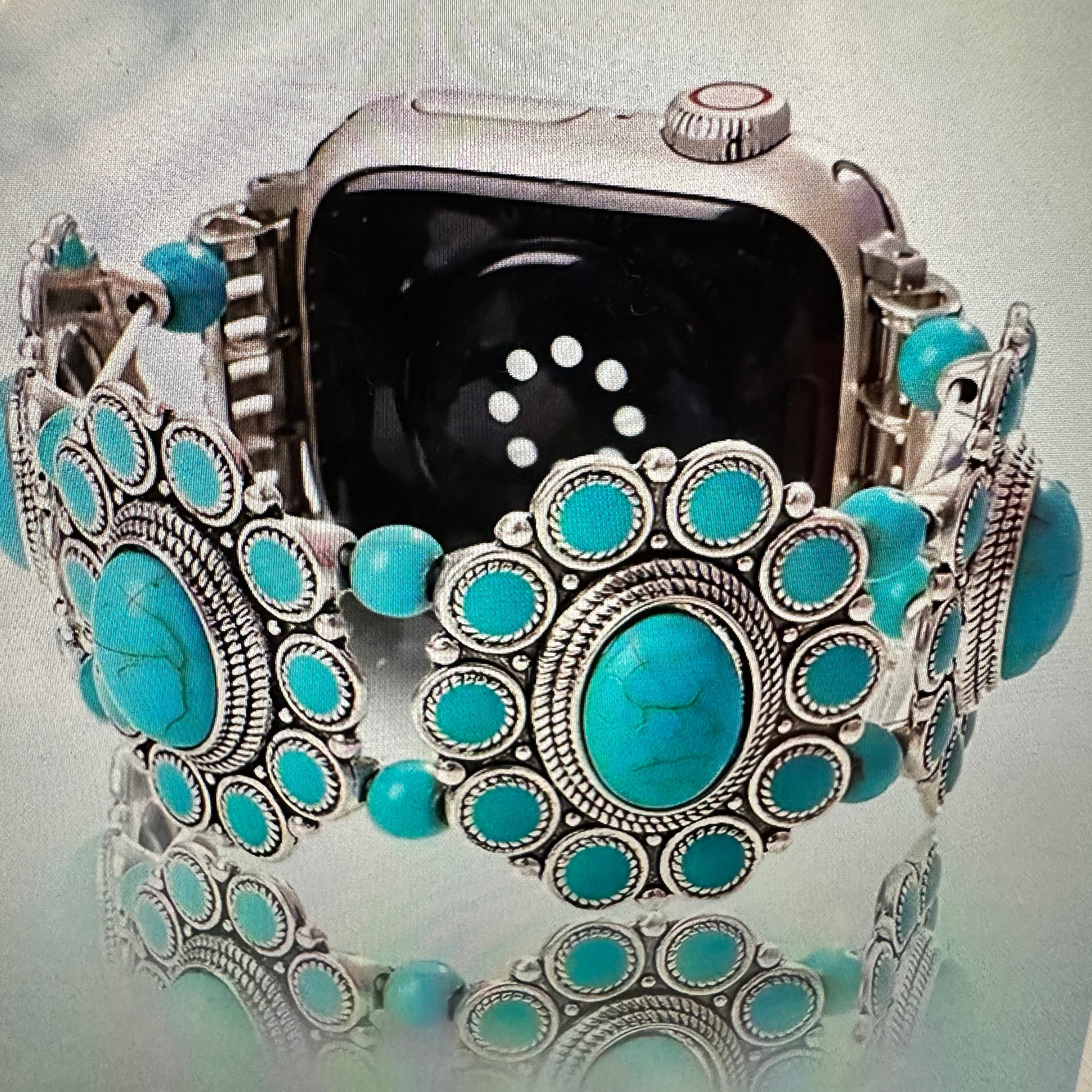 Bohemian Southwestern Turquoise Bead Apple Watch Band - Elastic, Fast Shipping, Gift-Ready - Silver Elegant