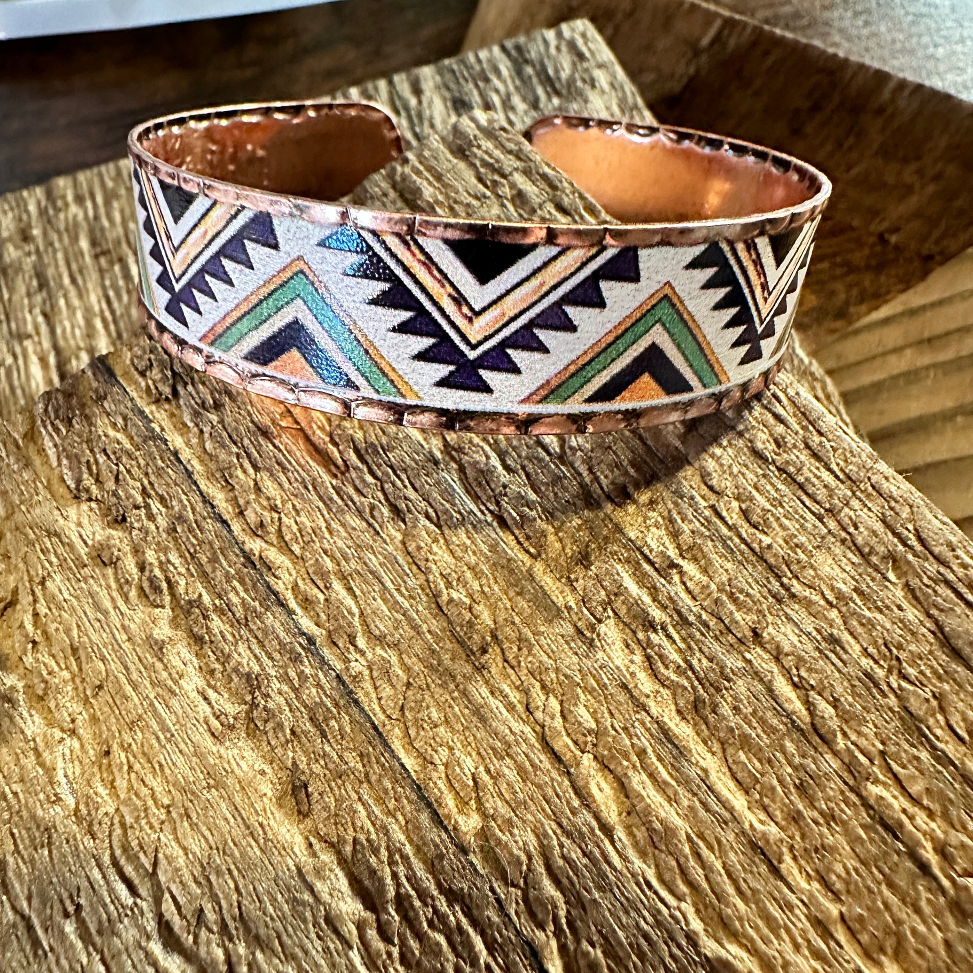 Handmade Boho Native American Aztek Copper Narrow Cuff Bracelet, Green,  Gift Box - Silver Elegant