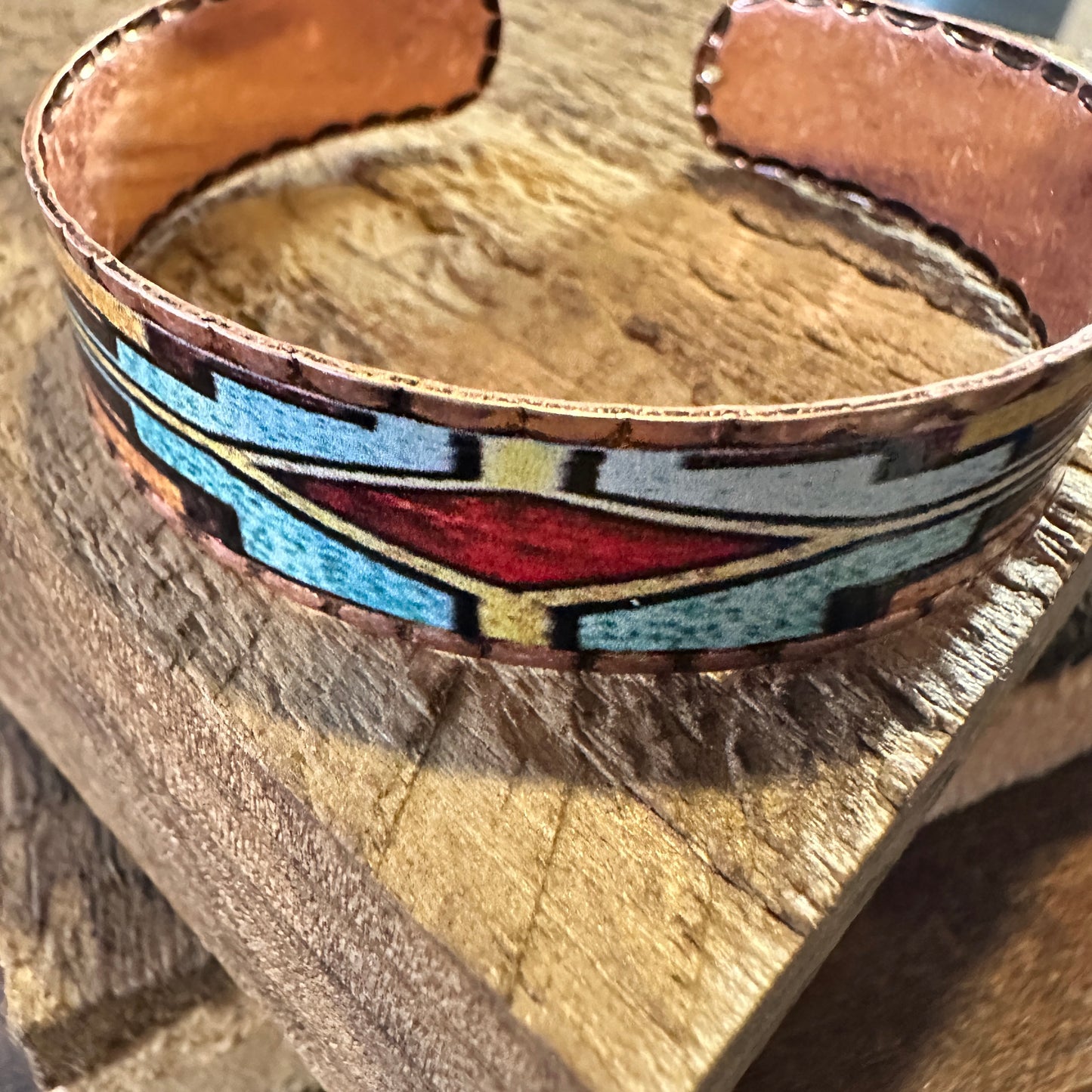 Handmade Boho Native American Navajo Copper Narrow Cuff Bracelet, Gift Box - Silver Elegant