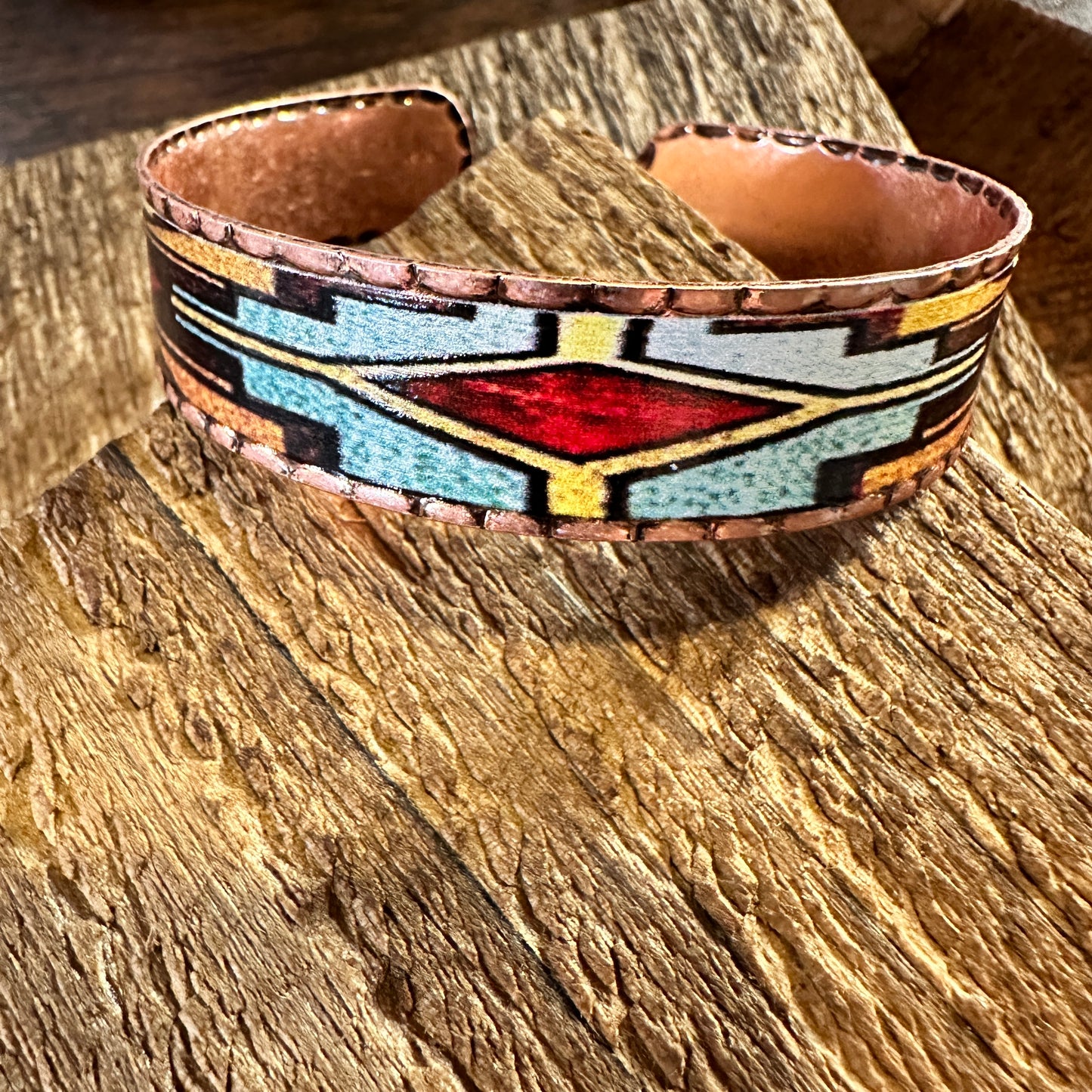 Handmade Boho Native American Navajo Copper Narrow Cuff Bracelet, Gift Box - Silver Elegant