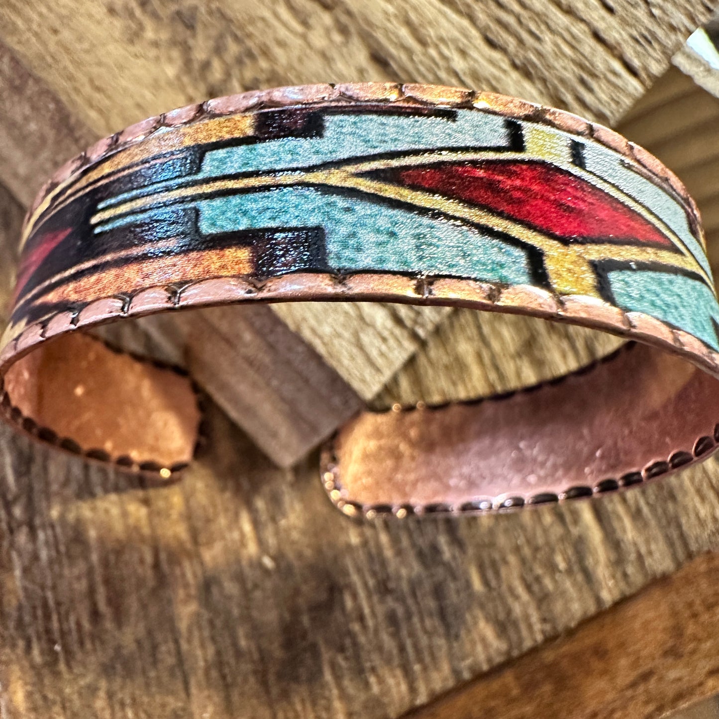 Handmade Boho Native American Navajo Copper Narrow Cuff Bracelet, Gift Box - Silver Elegant