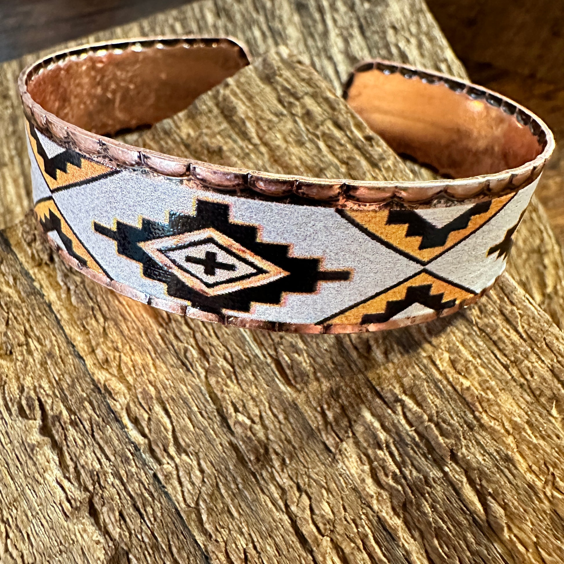 Handmade Boho Native American Navajo Copper Narrow Cuff Bracelet, Navy Gold, Gift Box - Silver Elegant