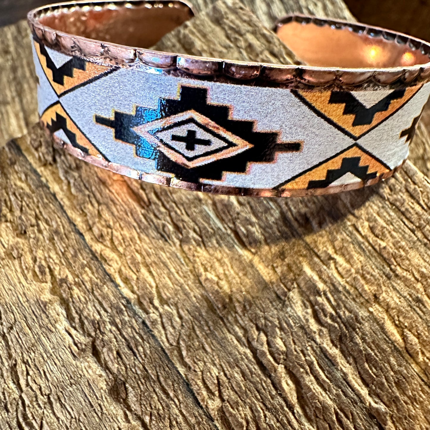 Handmade Boho Native American Navajo Copper Narrow Cuff Bracelet, Navy Gold, Gift Box - Silver Elegant