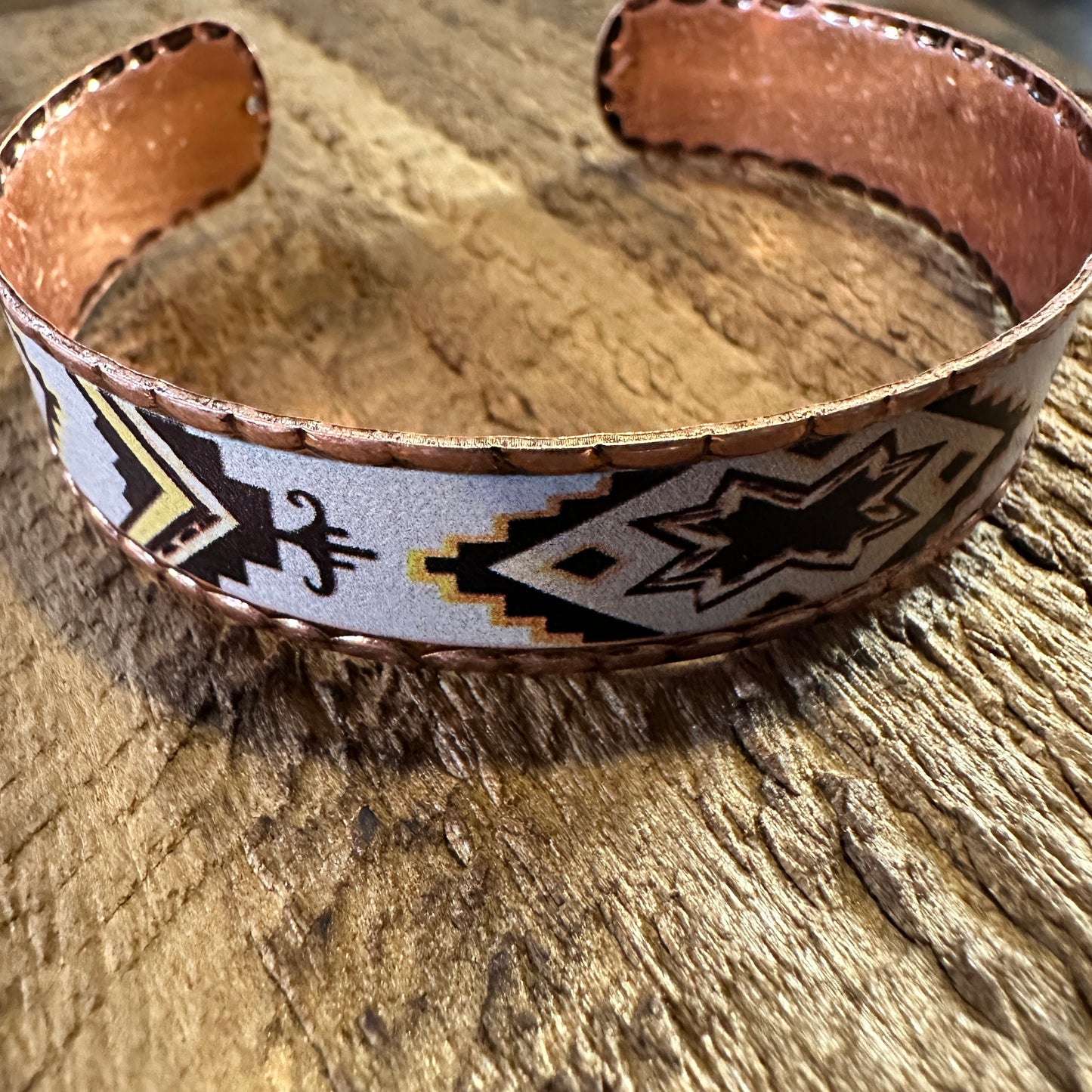 Handmade Boho Native American Navajo Copper Narrow Cuff Bracelet, Navy Yellow, Gift Box - Silver Elegant