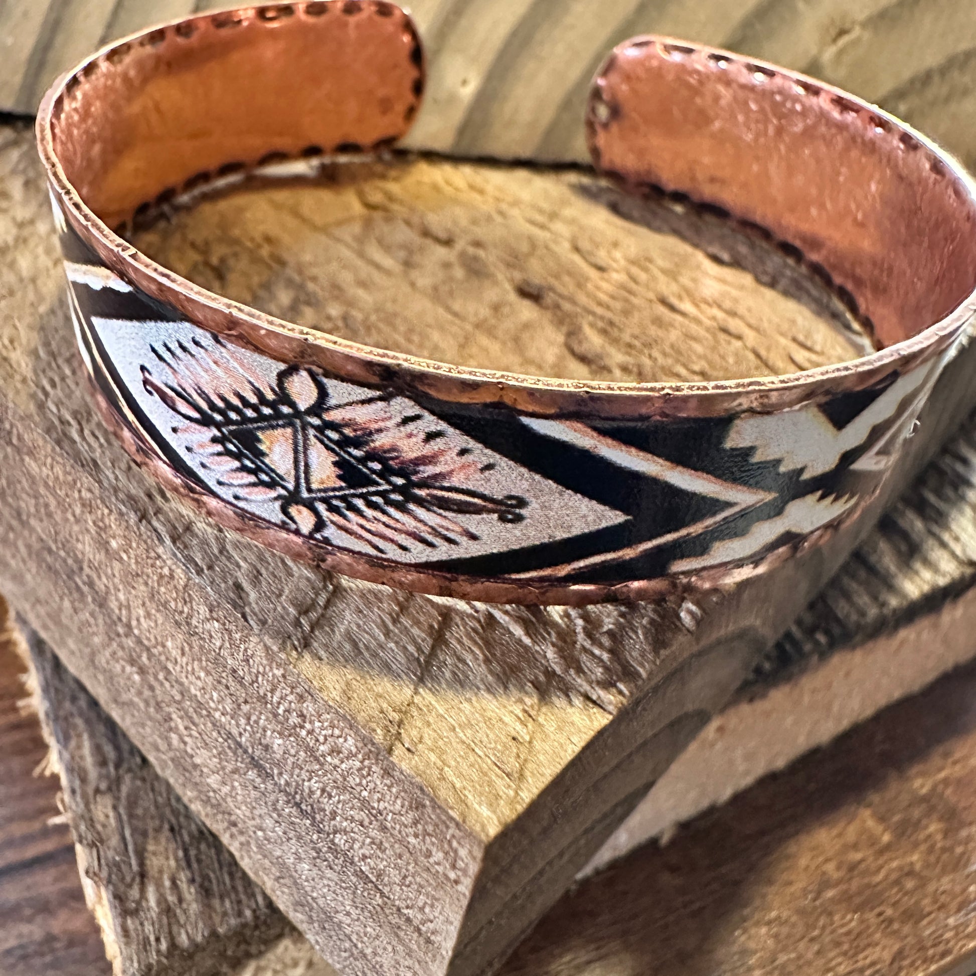 Handmade Boho Native American Navajo Copper Narrow Cuff Bracelet, Navy Yellow, Gift Box - Silver Elegant