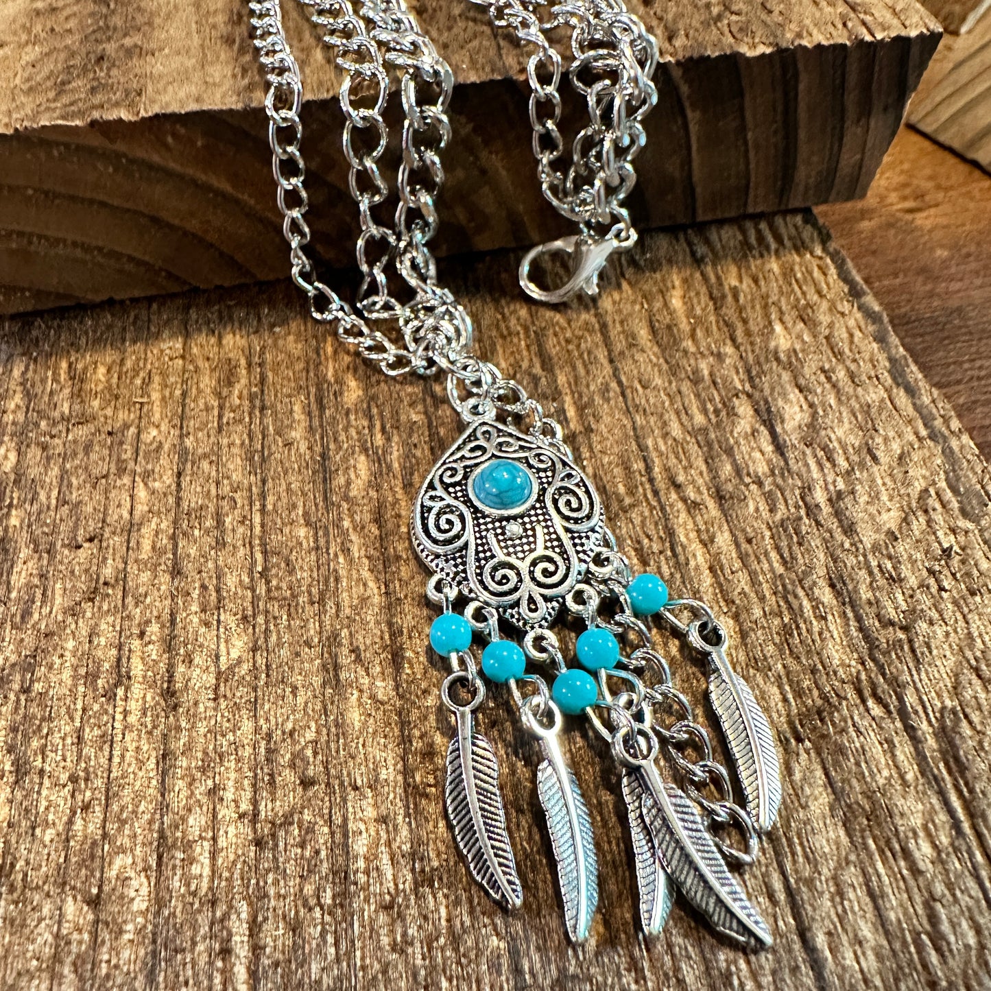 Boho Chic Turquoise Feather Boot Chain with Gift Box and Quick Shipping - Silver Elegant