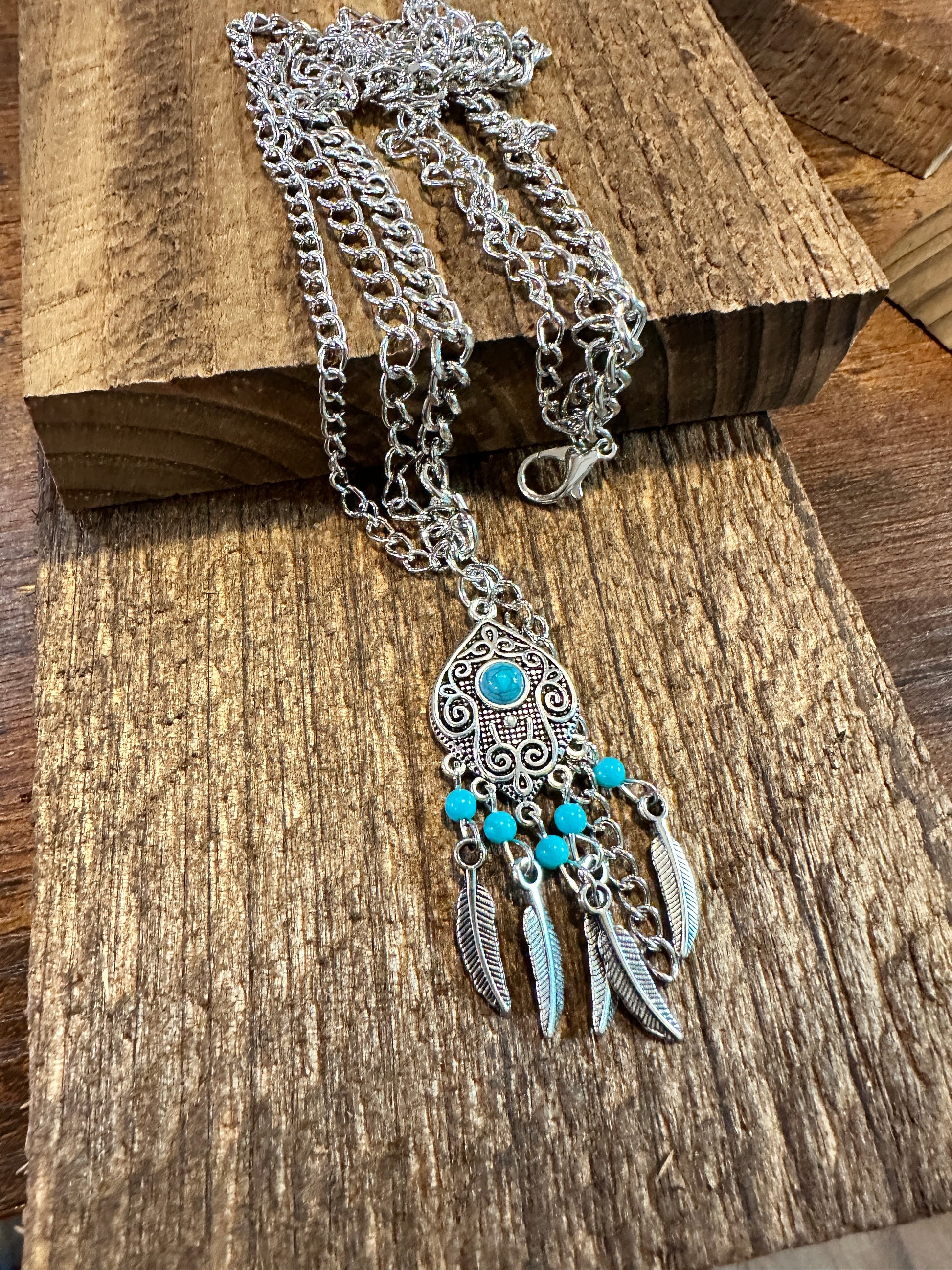 Boho Chic Turquoise Feather Boot Chain with Gift Box and Quick Shipping - Silver Elegant