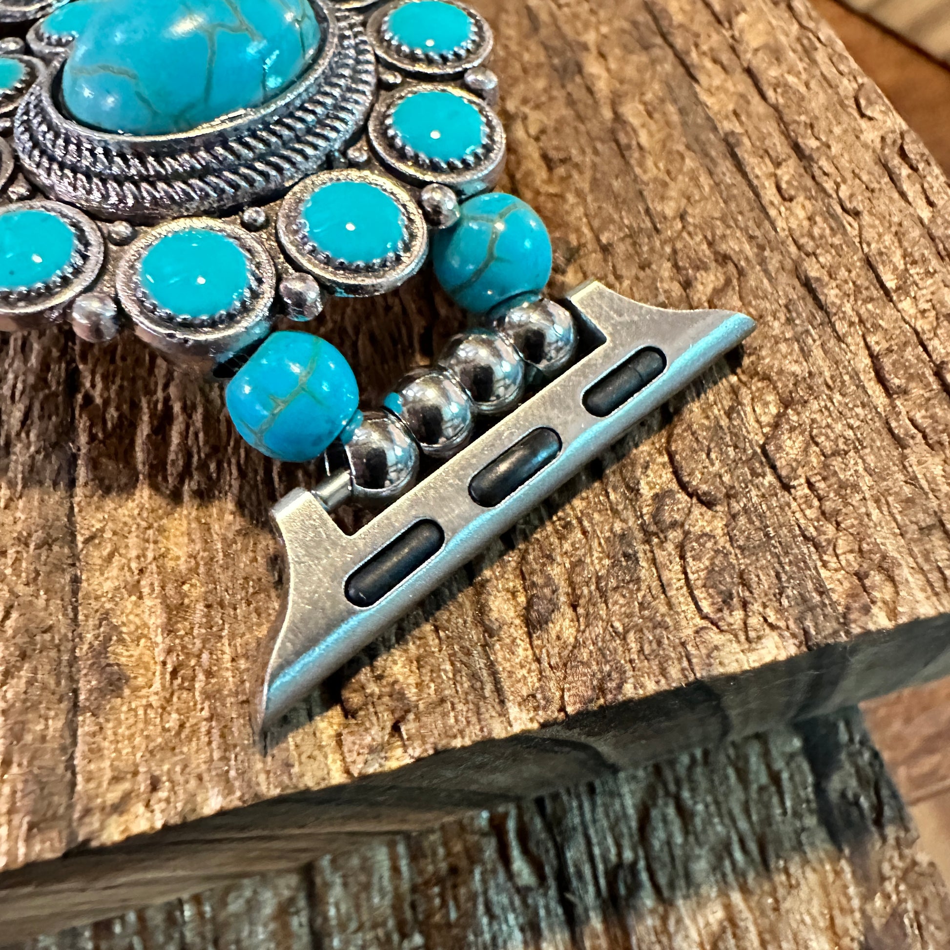 Bohemian Southwestern Turquoise Bead Apple Watch Band - Elastic, Fast Shipping, Gift-Ready - Silver Elegant