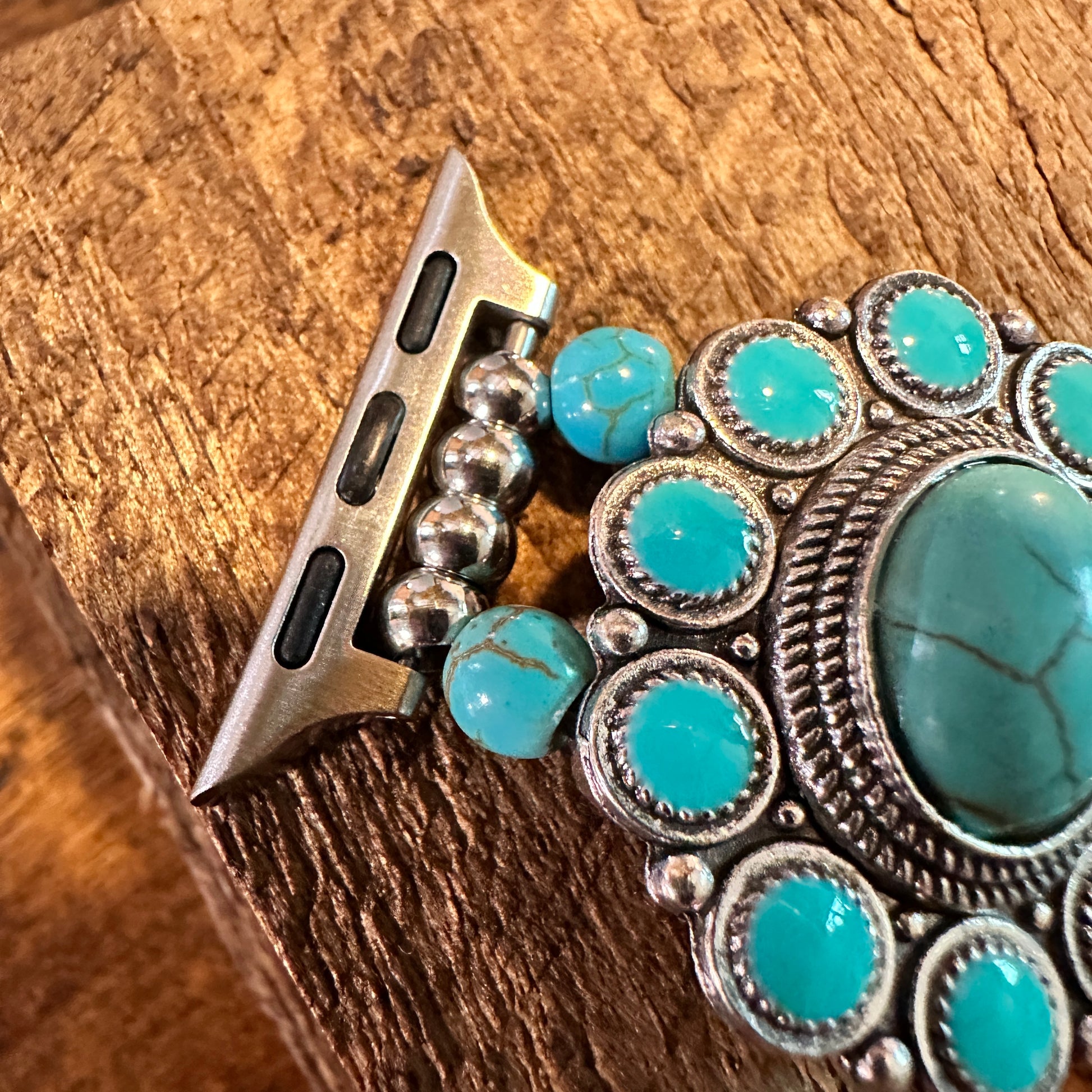 Bohemian Southwestern Turquoise Bead Apple Watch Band - Elastic, Fast Shipping, Gift-Ready - Silver Elegant