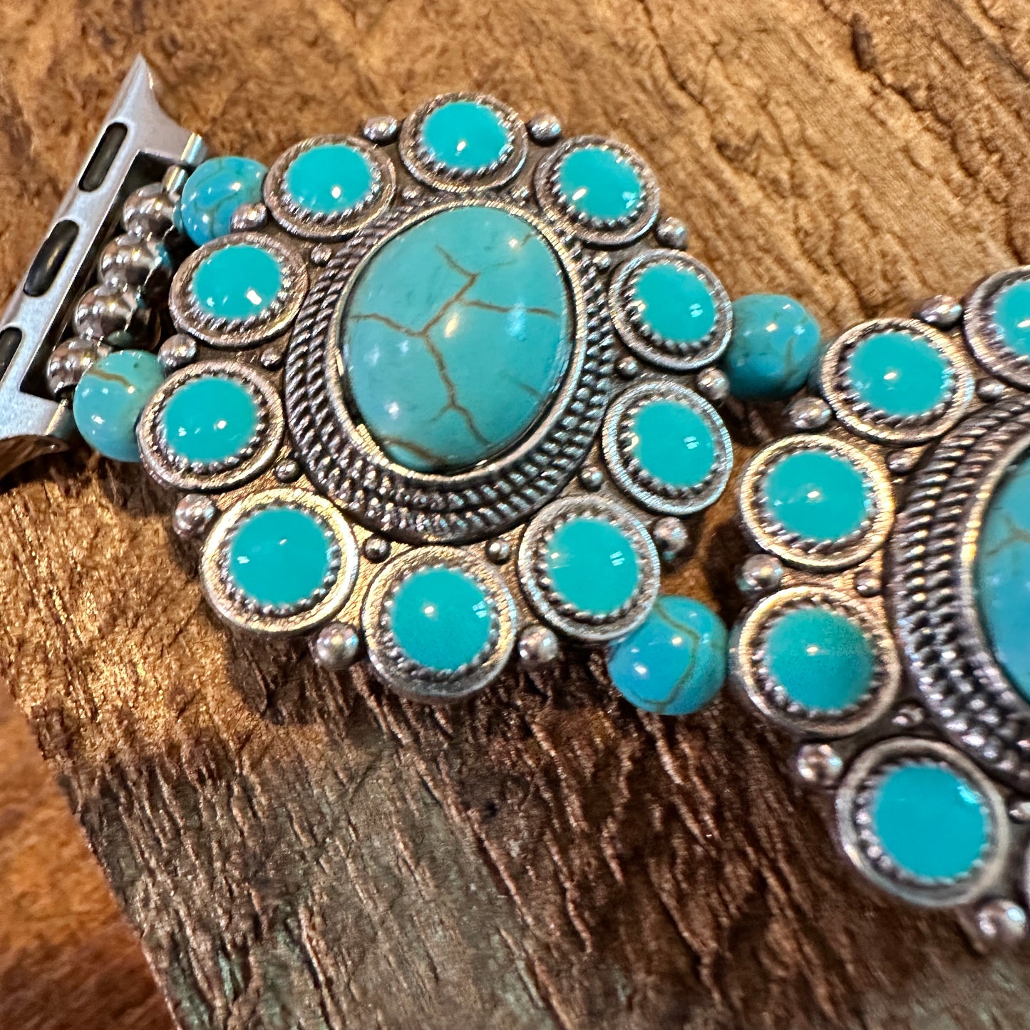 Bohemian Southwestern Turquoise Bead Apple Watch Band - Elastic, Fast Shipping, Gift-Ready - Silver Elegant