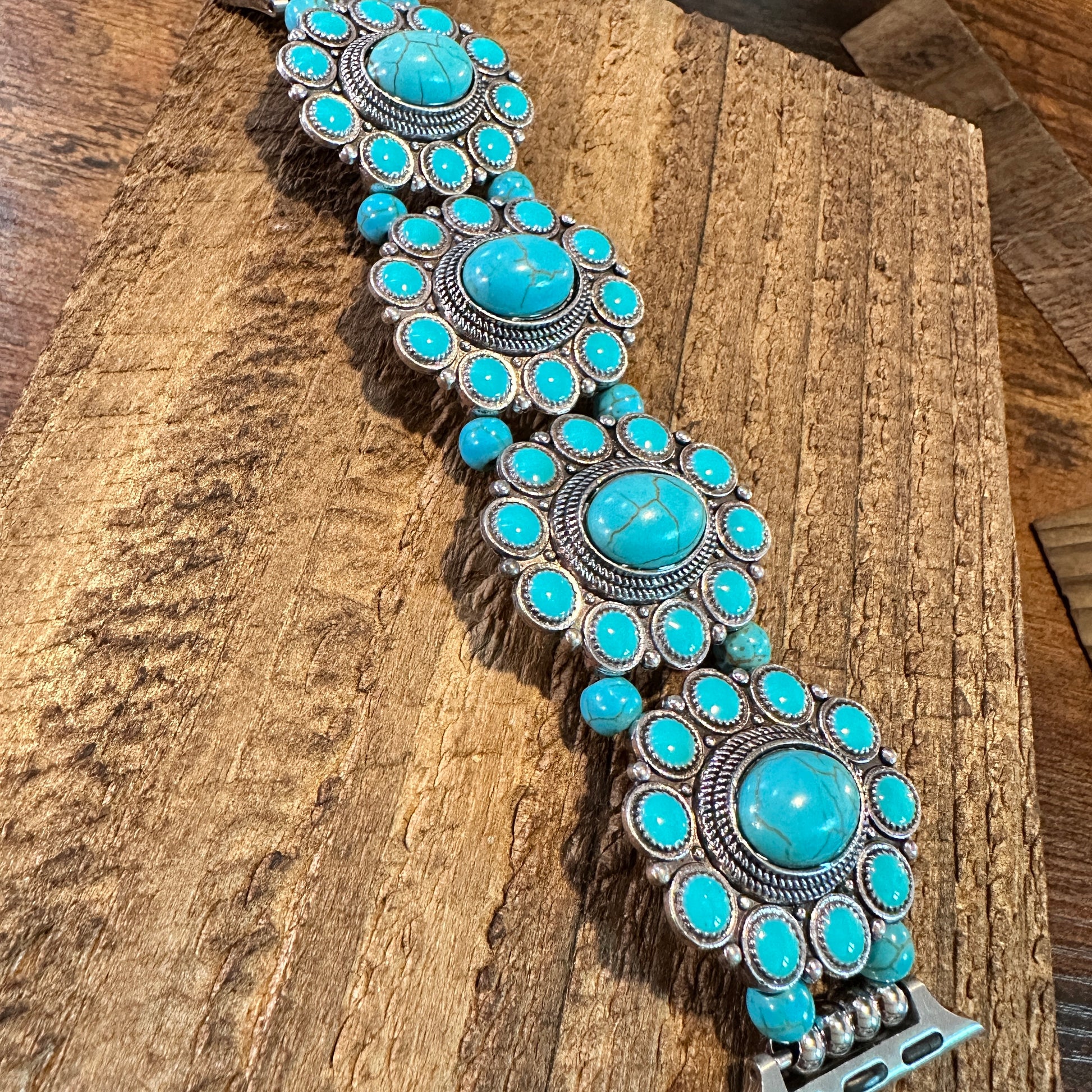 Bohemian Southwestern Turquoise Bead Apple Watch Band - Elastic, Fast Shipping, Gift-Ready - Silver Elegant