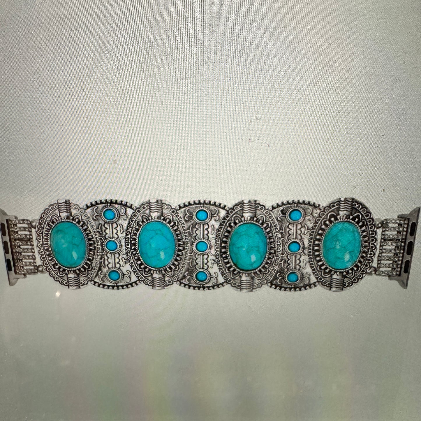 Bohemian Southwestern Turquoise Beaded Apple Watch Band, Elastic Fit for 38-41mm, Quick Shipping & Gift Box Included - Silver Elegant