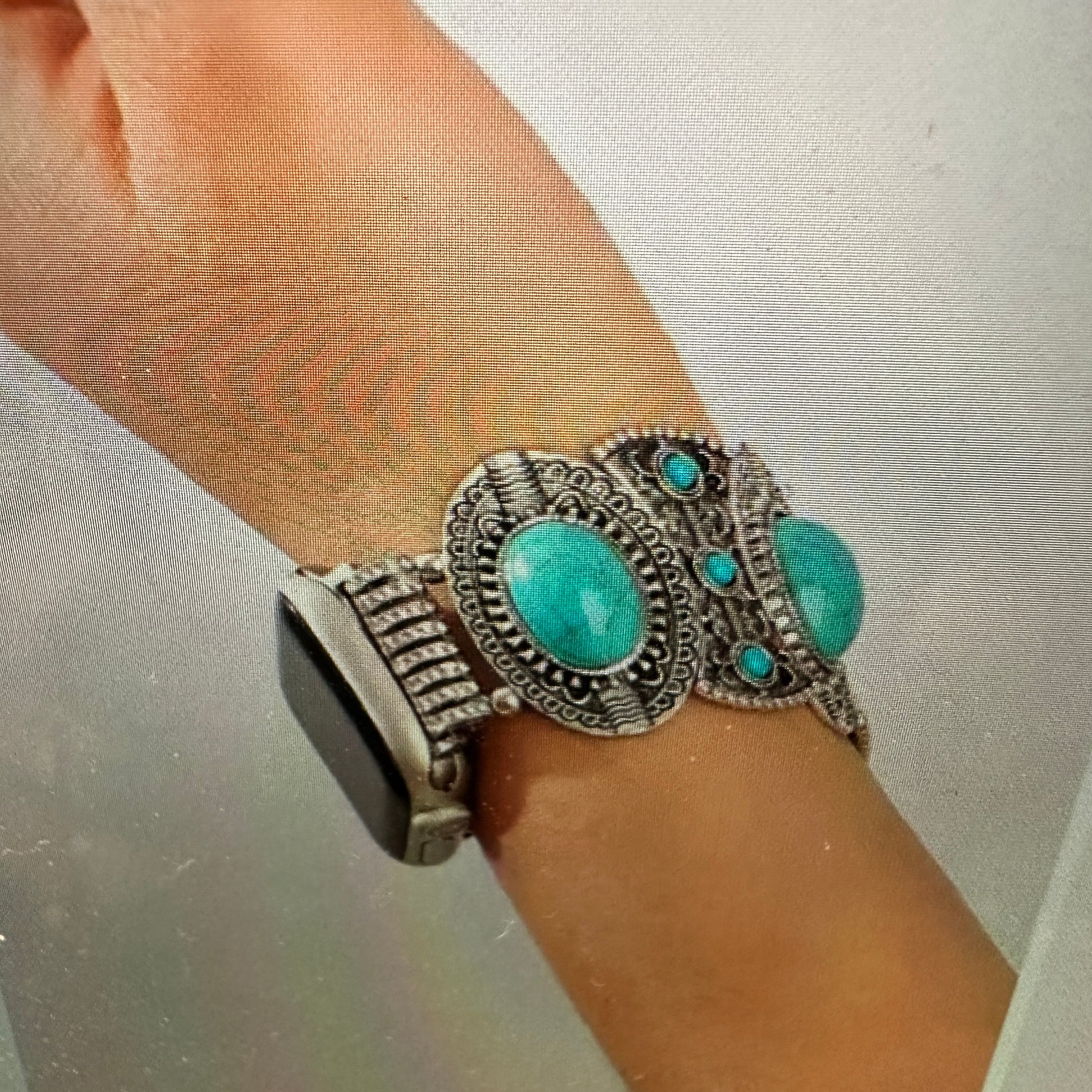 Bohemian Southwestern Turquoise Beaded Apple Watch Band, Elastic Fit for 38-41mm, Quick Shipping & Gift Box Included - Silver Elegant