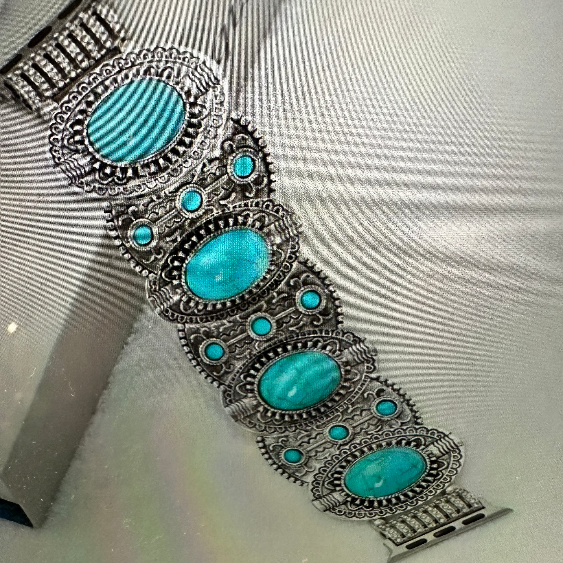 Bohemian Southwestern Turquoise Beaded Apple Watch Band, Elastic Fit for 38-41mm, Quick Shipping & Gift Box Included - Silver Elegant