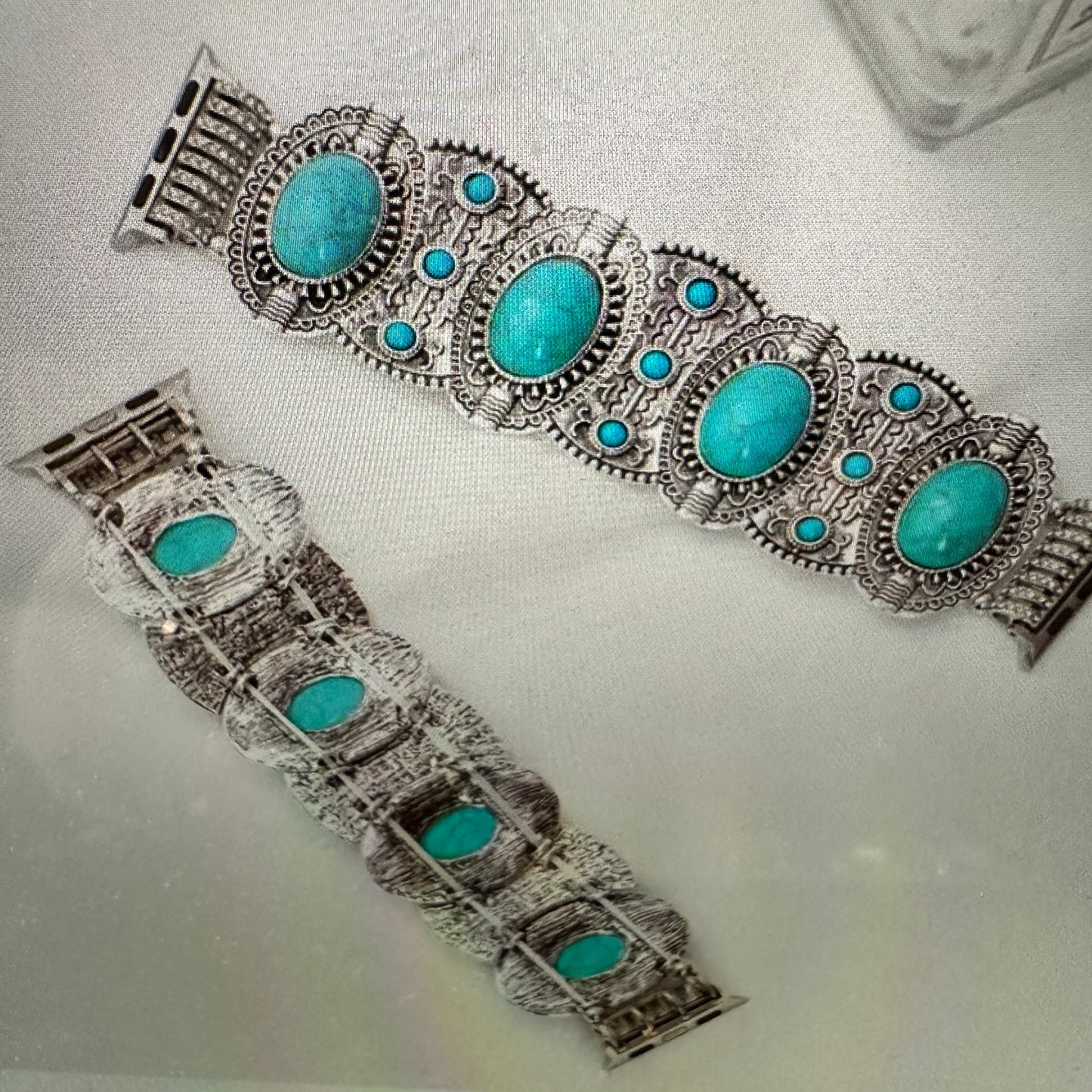 Bohemian Southwestern Turquoise Beaded Apple Watch Band, Elastic Fit for 38-41mm, Quick Shipping & Gift Box Included - Silver Elegant