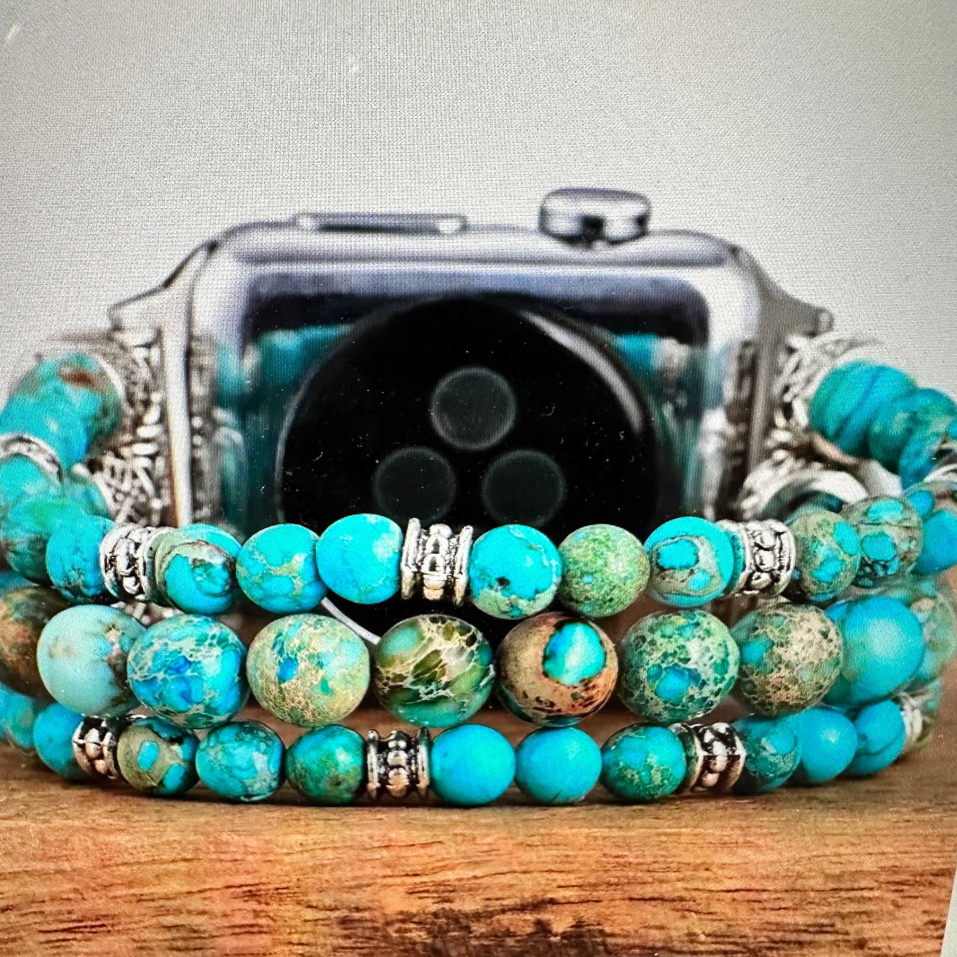 Southwestern Turquoise Beaded Elastic Apple Watch Band for 38-41mm - Fast Shipping & Gift Box Included - Silver Elegant