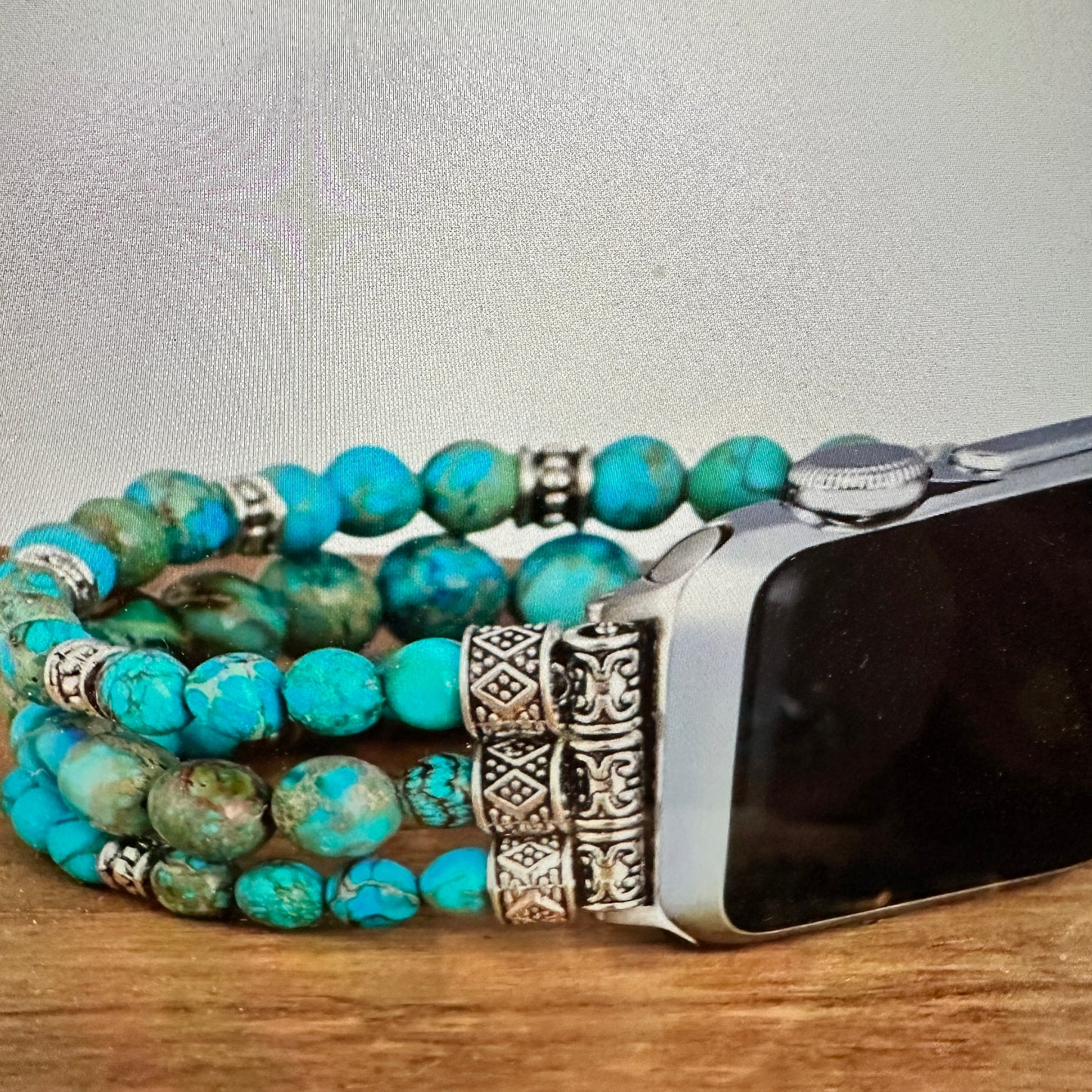 Southwestern Turquoise Beaded Elastic Apple Watch Band for 38-41mm - Fast Shipping & Gift Box Included - Silver Elegant