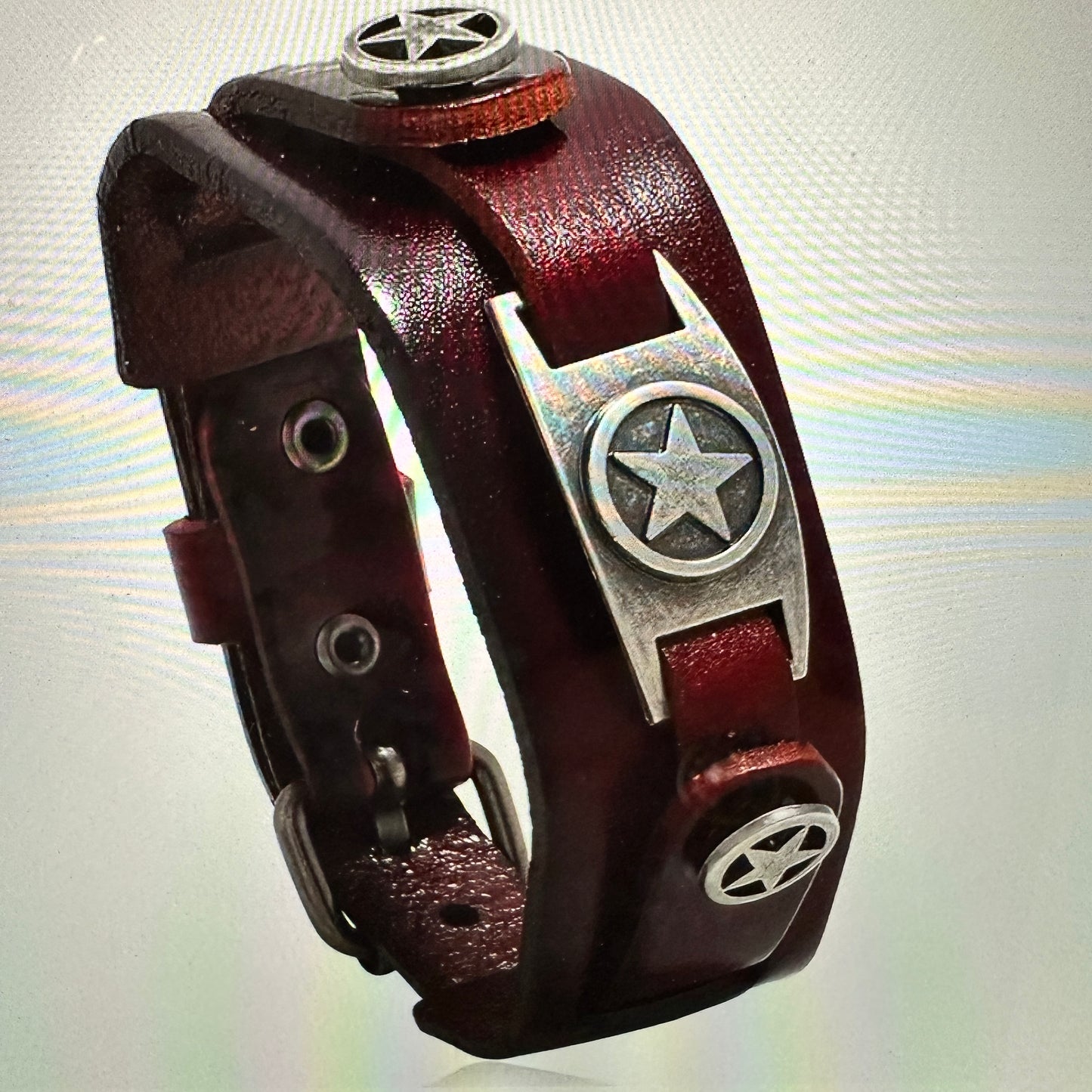 Rebel Spirit Texas Star Leather Cuff Bracelet for Men - Comes in Gift Box - Silver Elegant